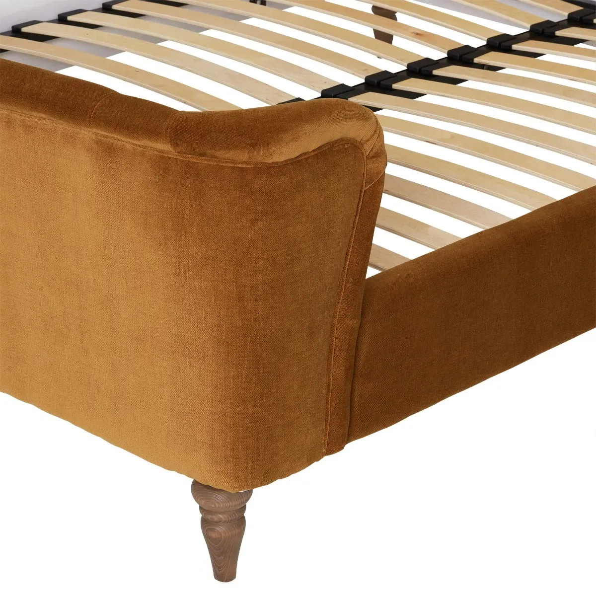 Elara King Size Bed Frame - Orange, Velvet