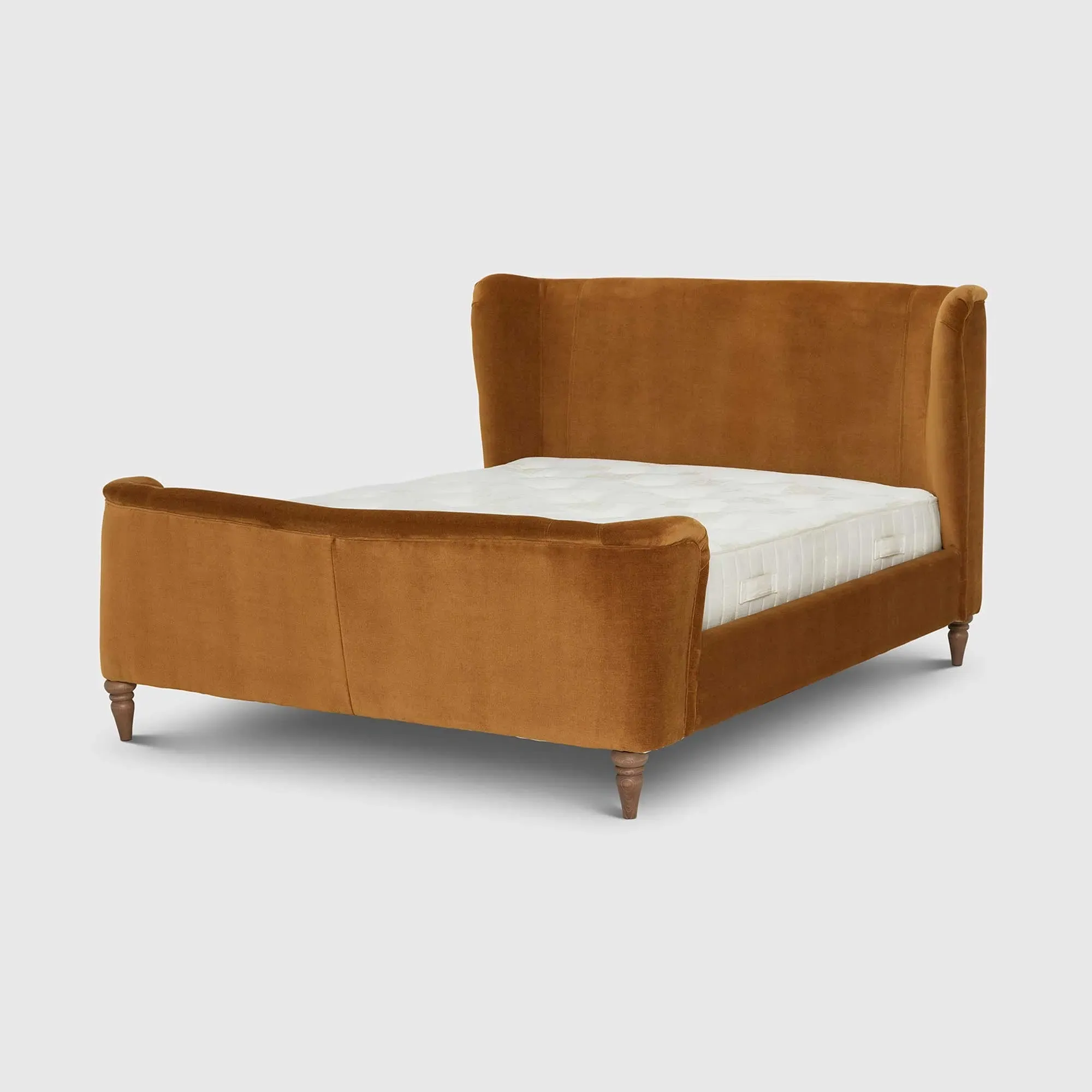 Elara King Size Bed Frame - Orange, Velvet