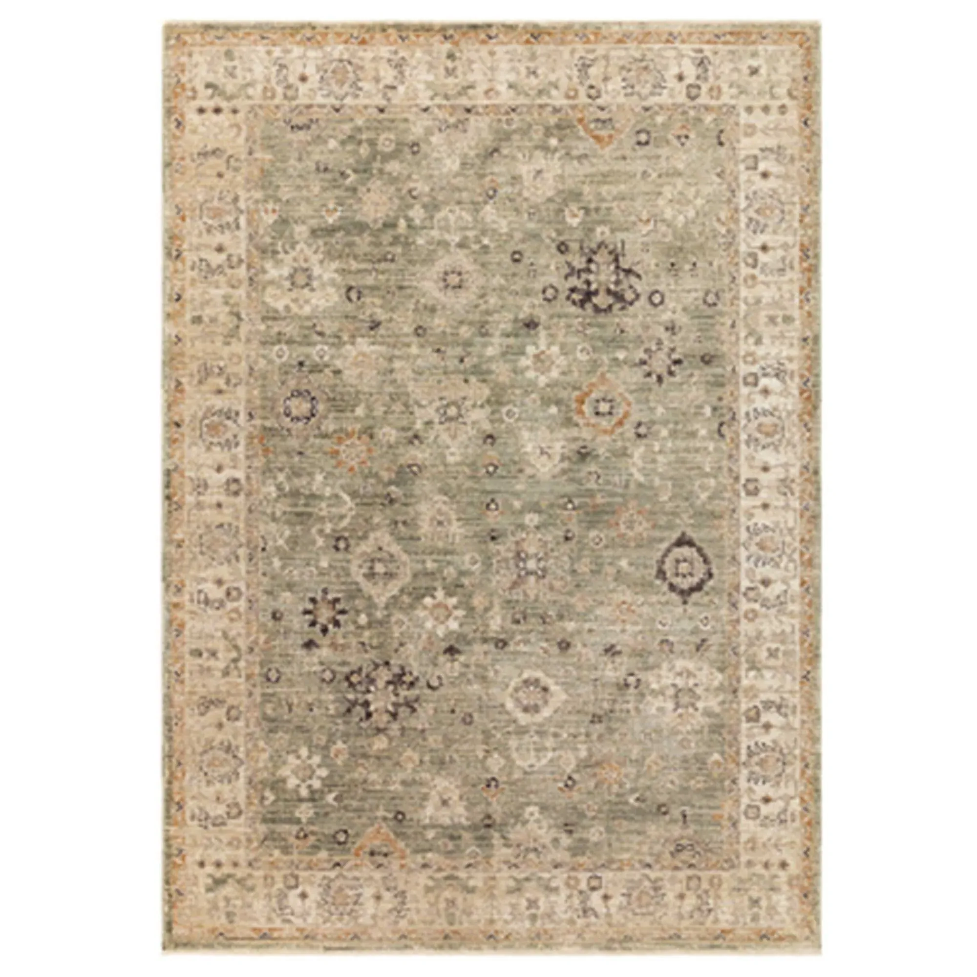 Elaris Ornate Green Square Rug - Green, Polyester