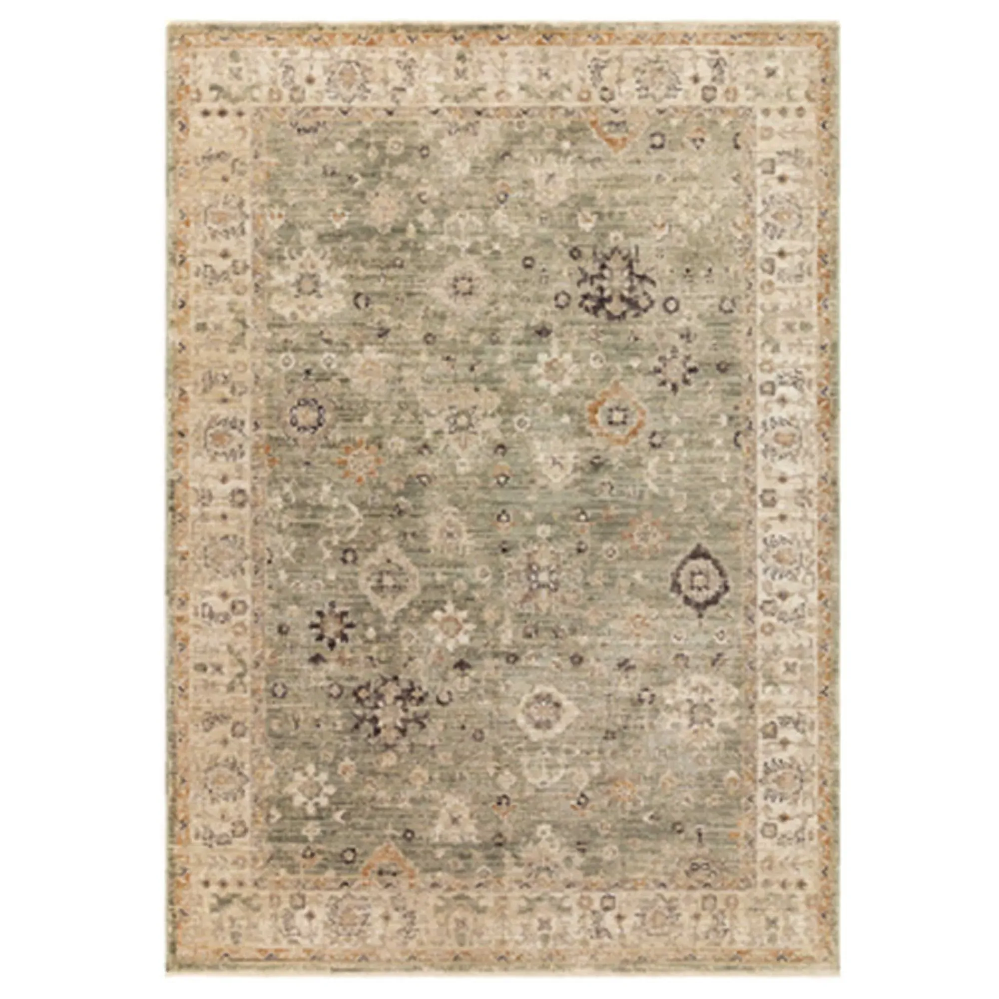 Elaris Ornate Green Square Rug - Green, Polyester