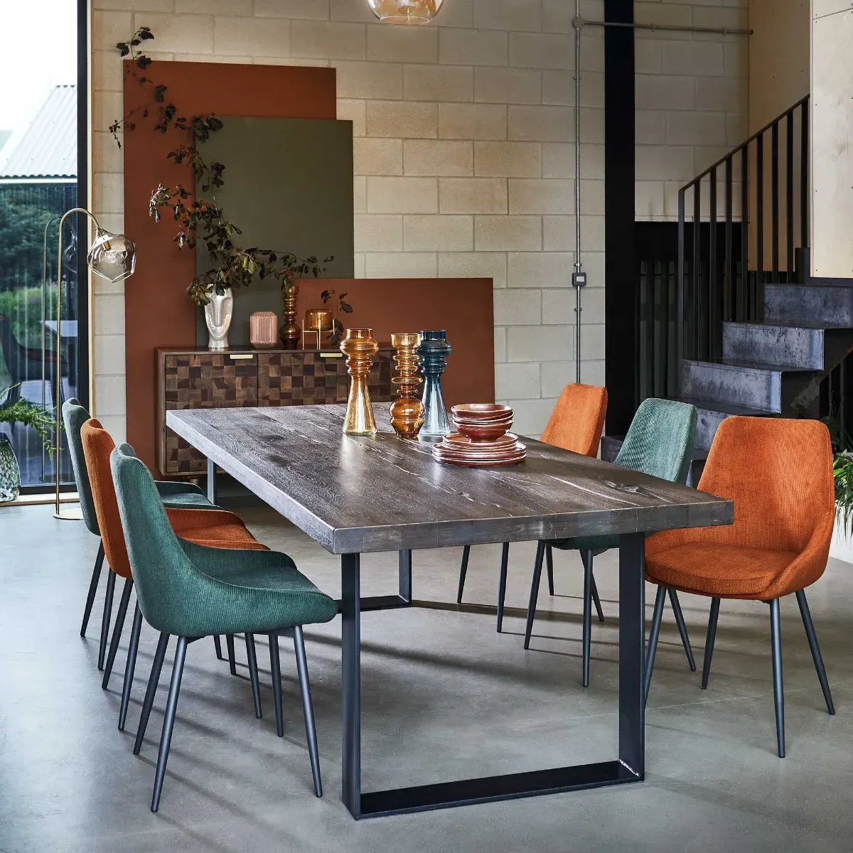 Emmett Dining Chair - Orange, Fabric