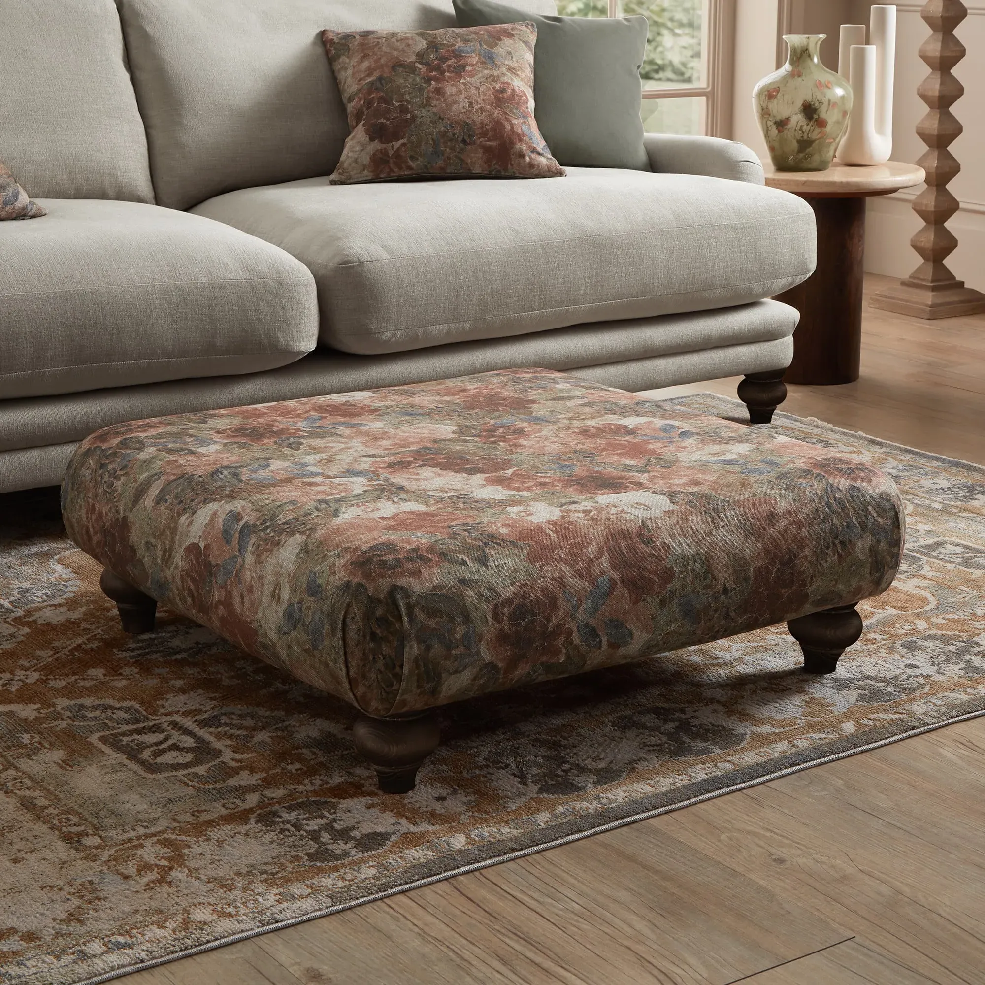 English Heritage Rosa Footstool - Pink, Fabric