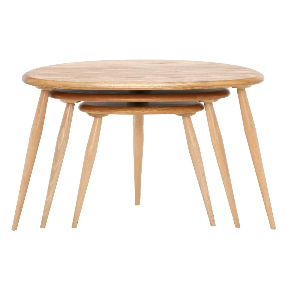 Ercol Pebble Round Nest of Tables - Brown, Ash