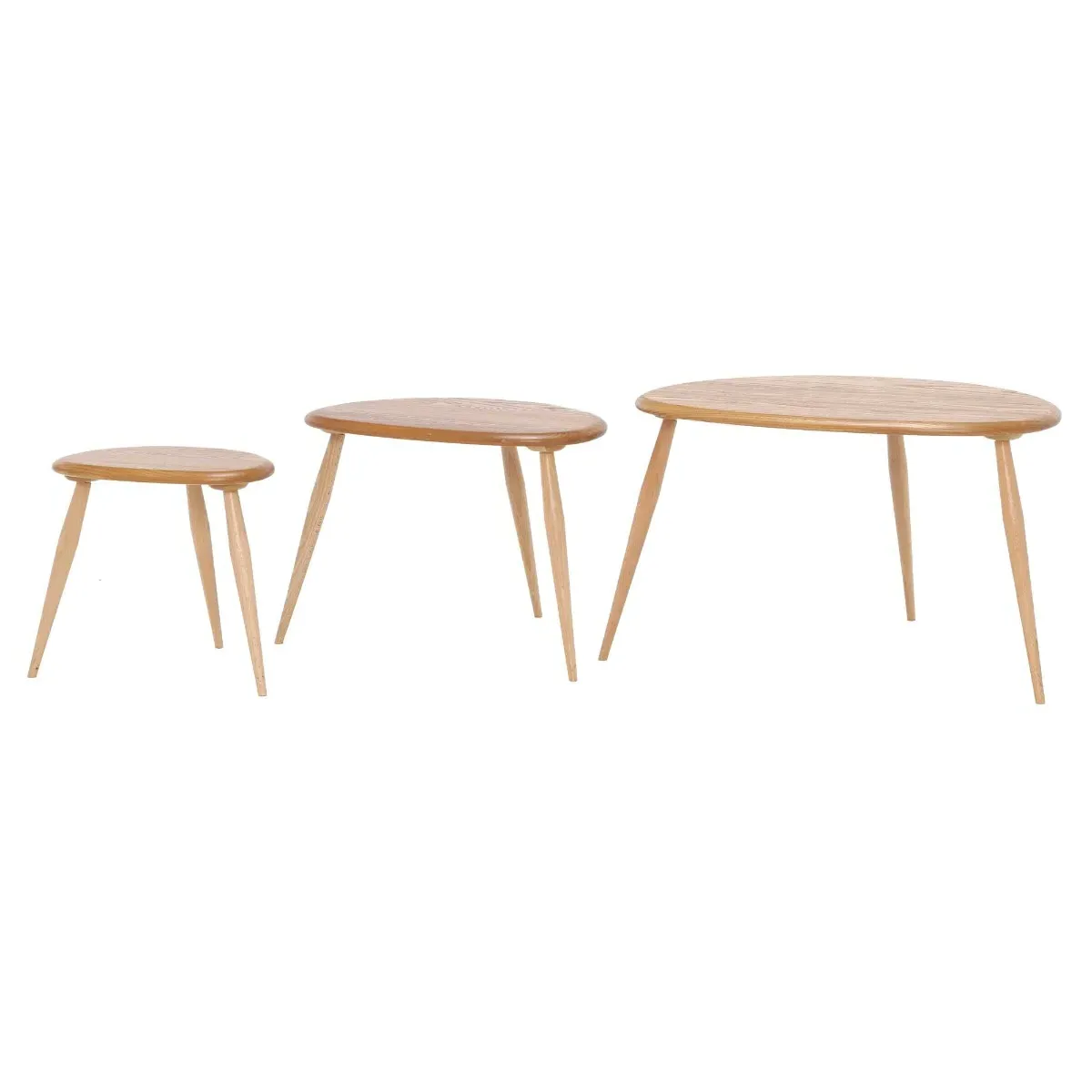 Ercol Pebble Round Nest of Tables - Brown, Ash