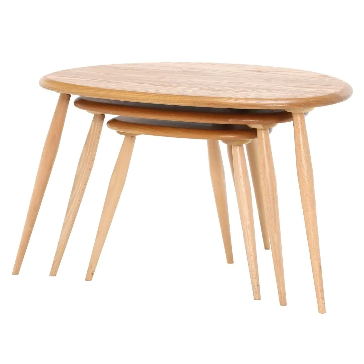 Ercol Pebble Round Nest of Tables - Brown, Ash