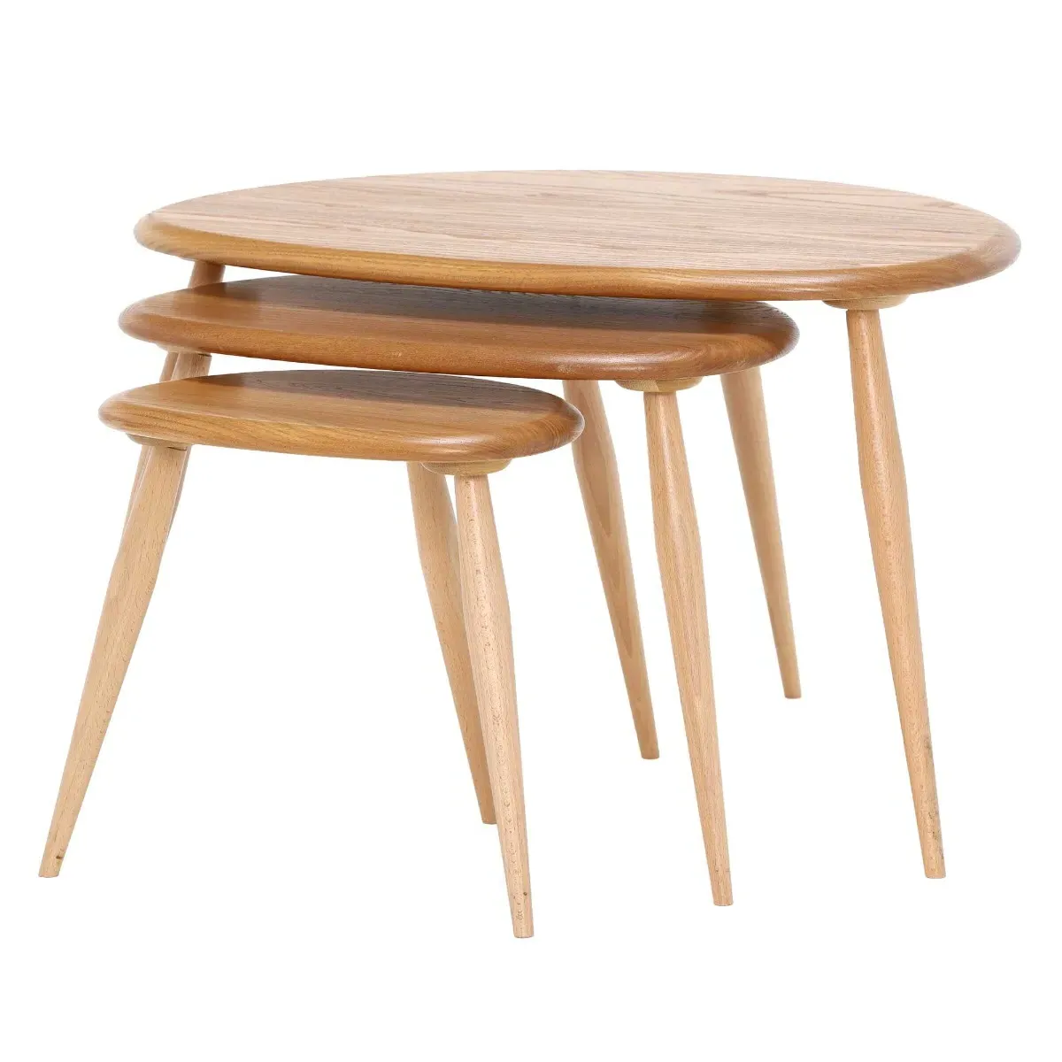 Ercol Pebble Round Nest of Tables - Brown, Ash image