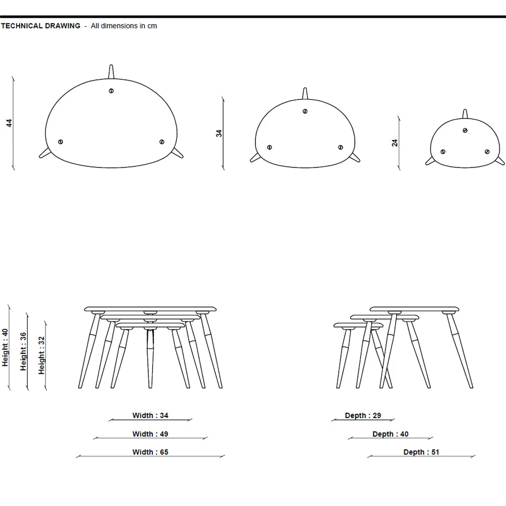 Ercol Pebble Round Nest of Tables - Neutral, Ash