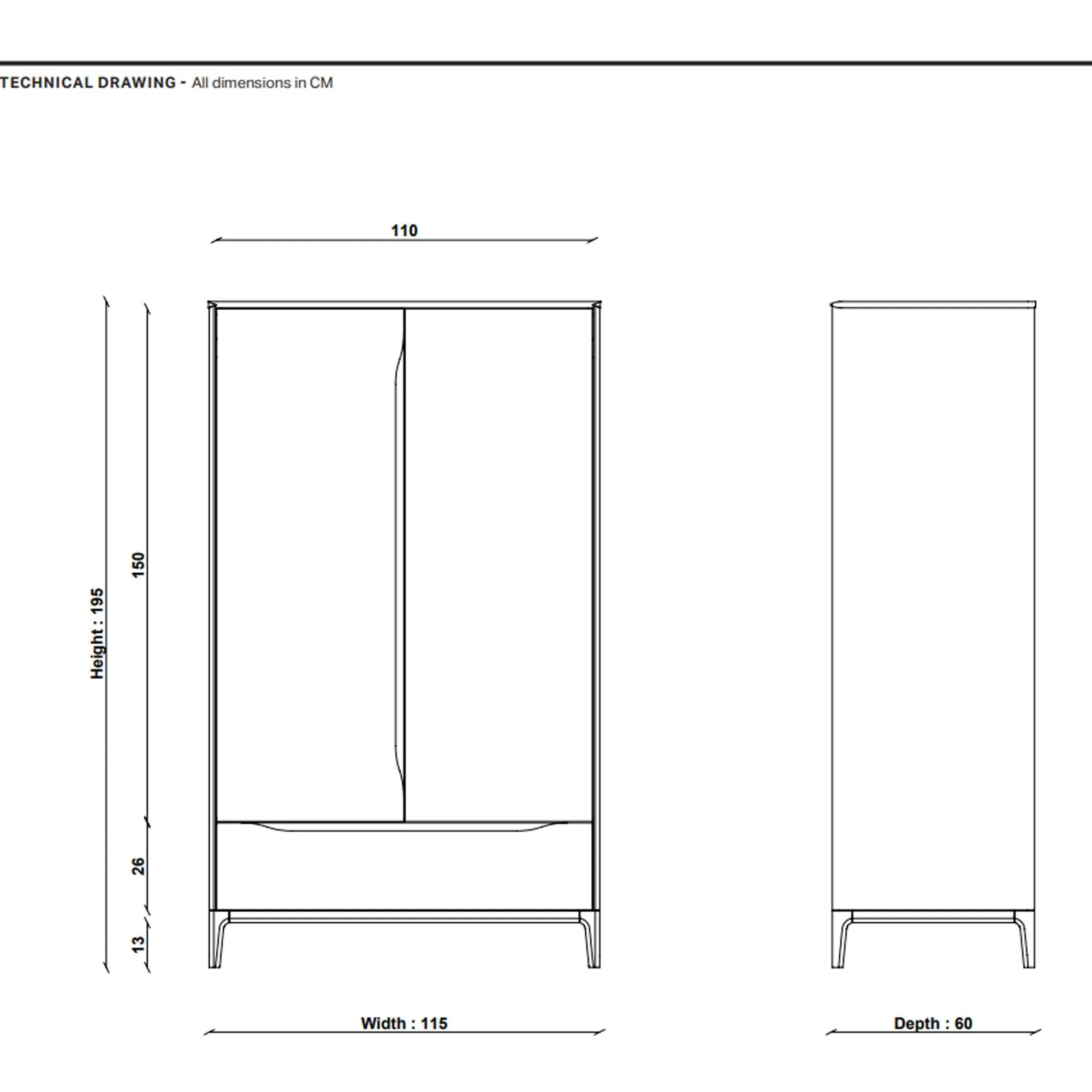 Ercol Rimini 2 Door Wardrobe - Neutral, Oak