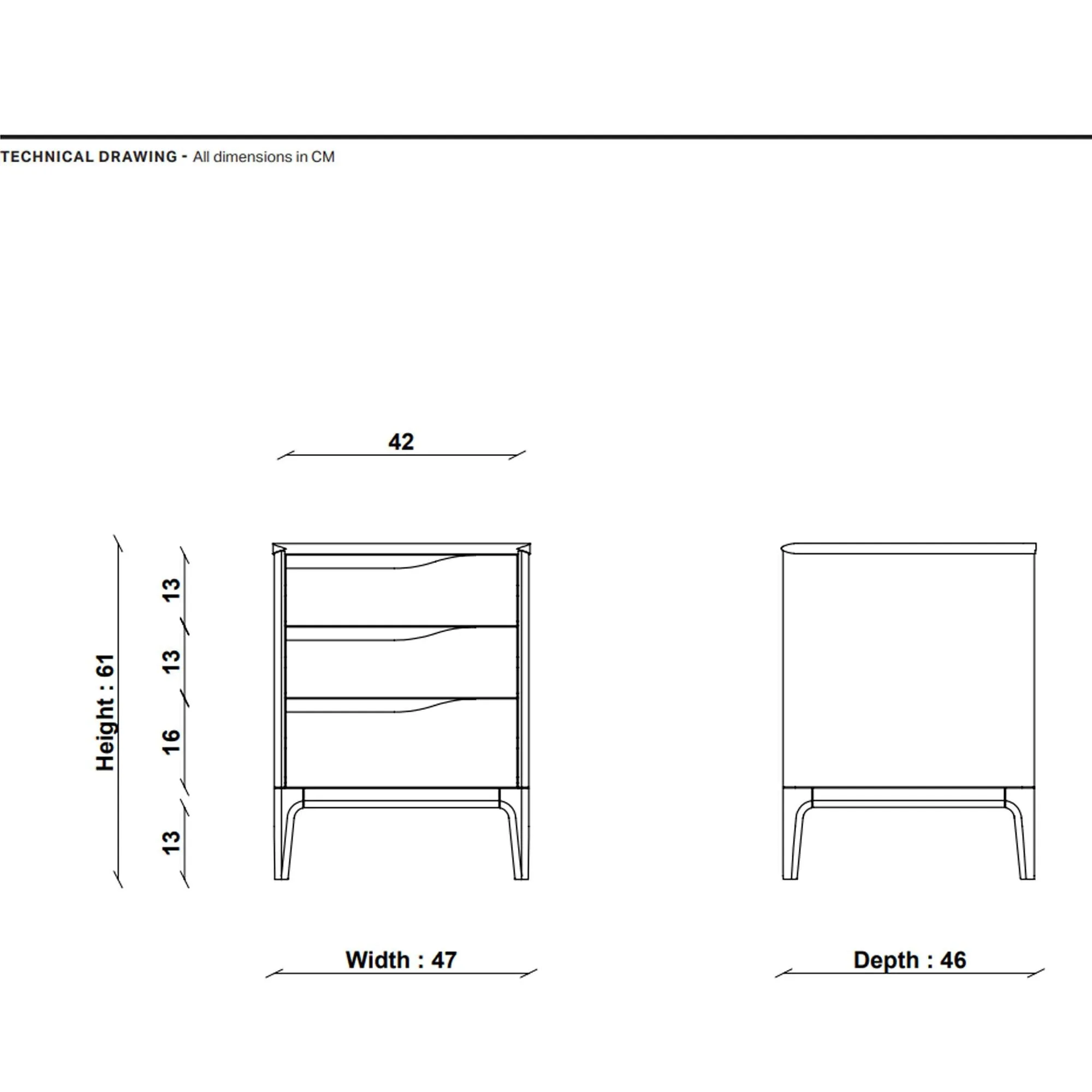 Ercol Rimini 3 Drawer Bedside Cabinet - Neutral, Oak