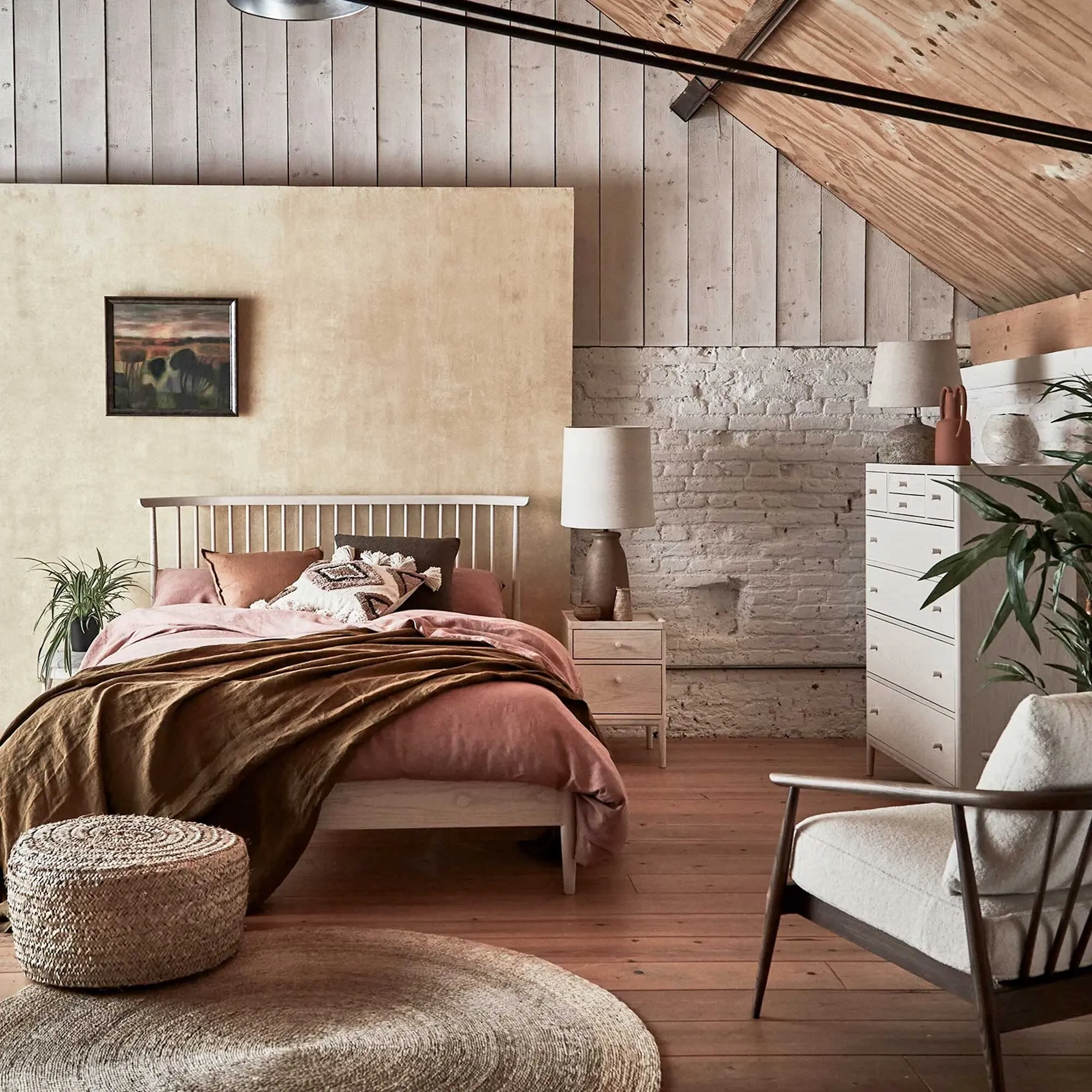 Ercol Salina Double Spindle Headboard Bed - Brown, Ash