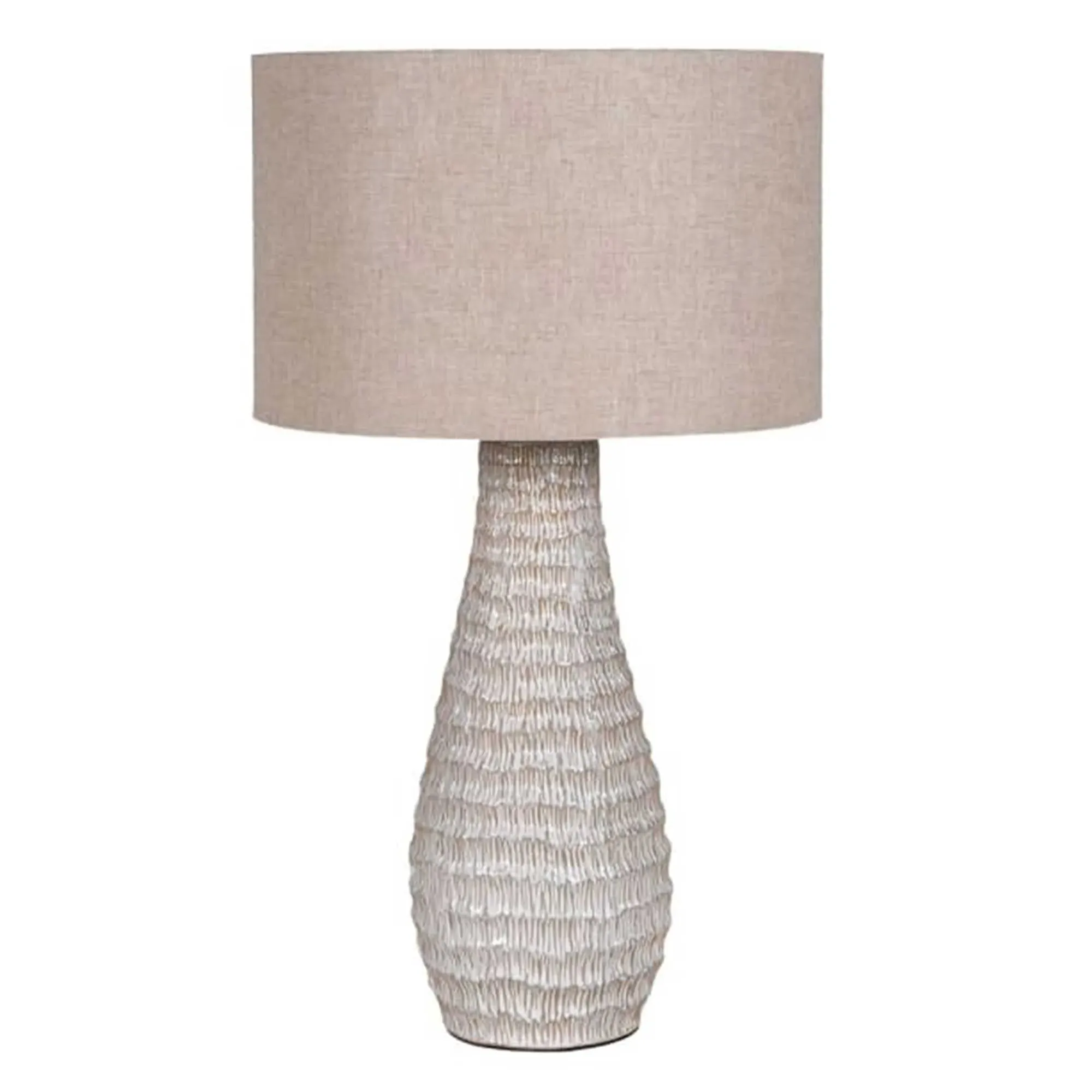 Etched Ceramic Table Lamp - Beige, Metal image