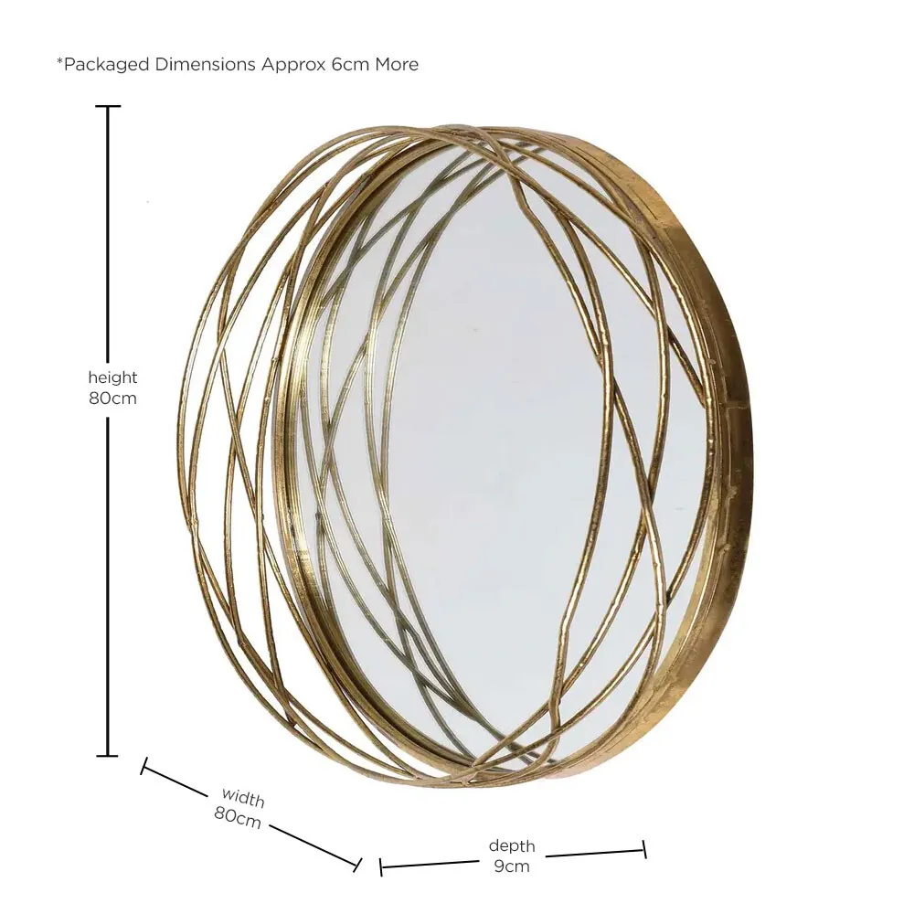 Etwined Round Mirror - Gold, Wood