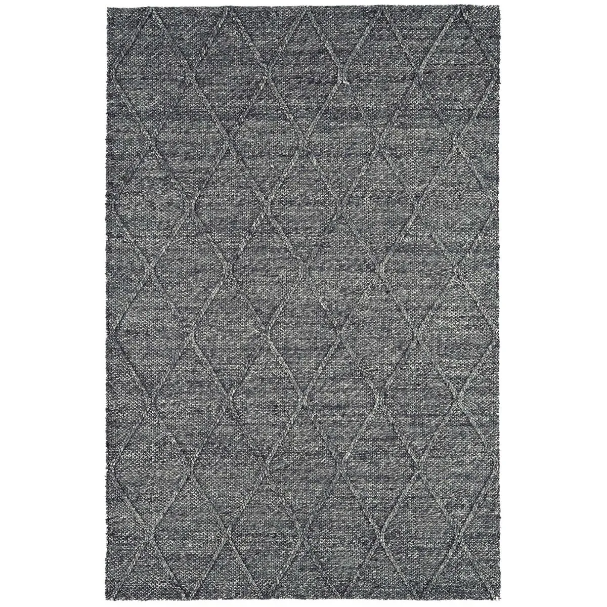 Flori Diamond Square Rug - Charcoal, Wool Blend image