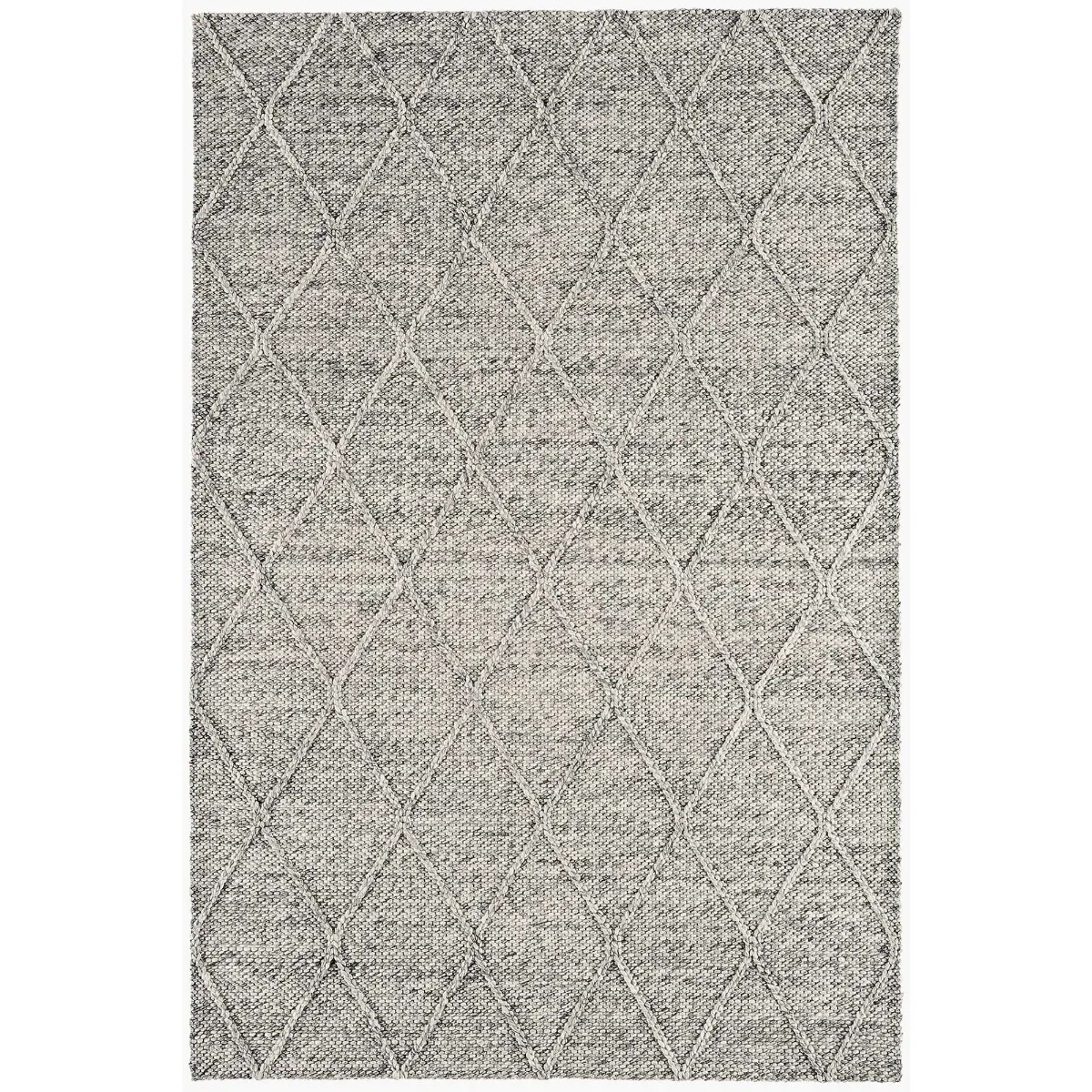 Flori Diamond Square Rug - Grey, Wool Blend