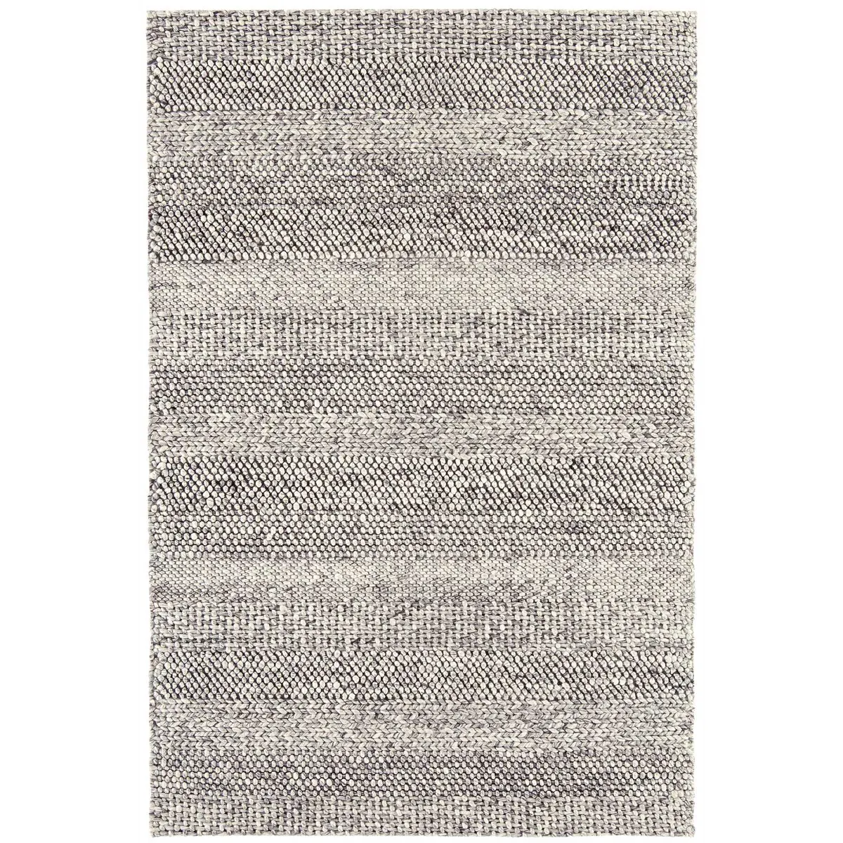 Flori Stripe Rug - Grey, Wool Blend