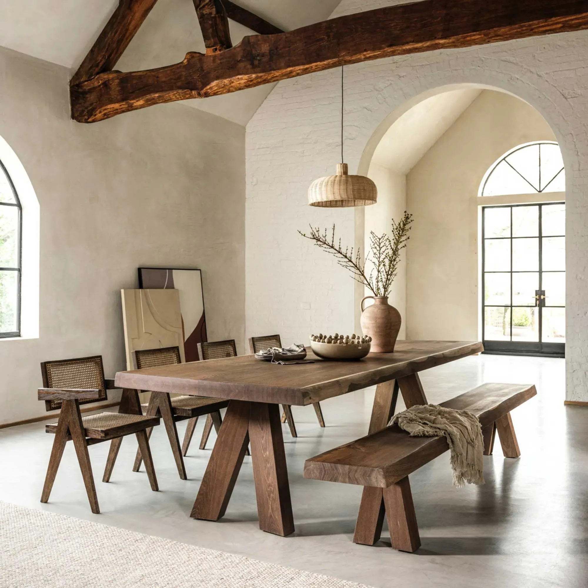 Flori Woven Square Rug - Cream, Wool Blend