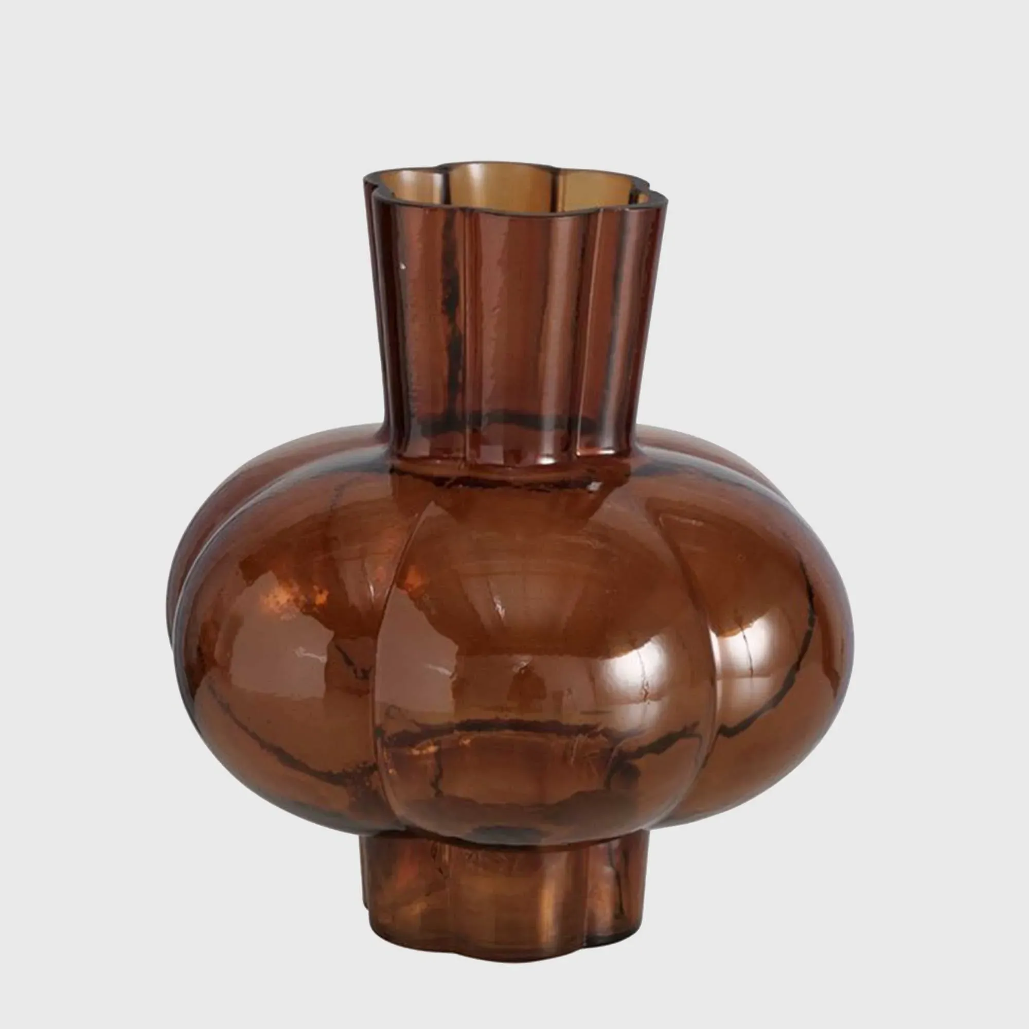 Fluted Bulb Vase - Brown, Glass