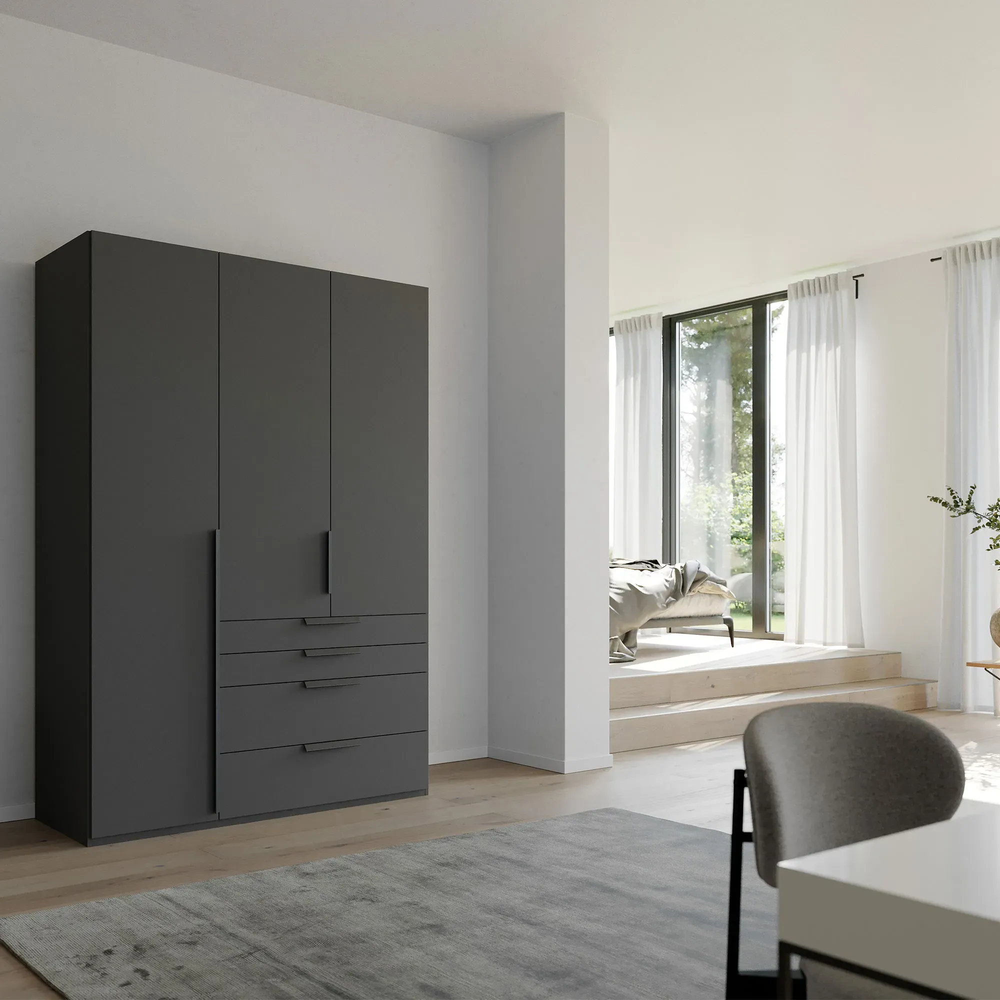 Frans 3 Door 4 Drawer Wardrobe - Black, Engineered Wood