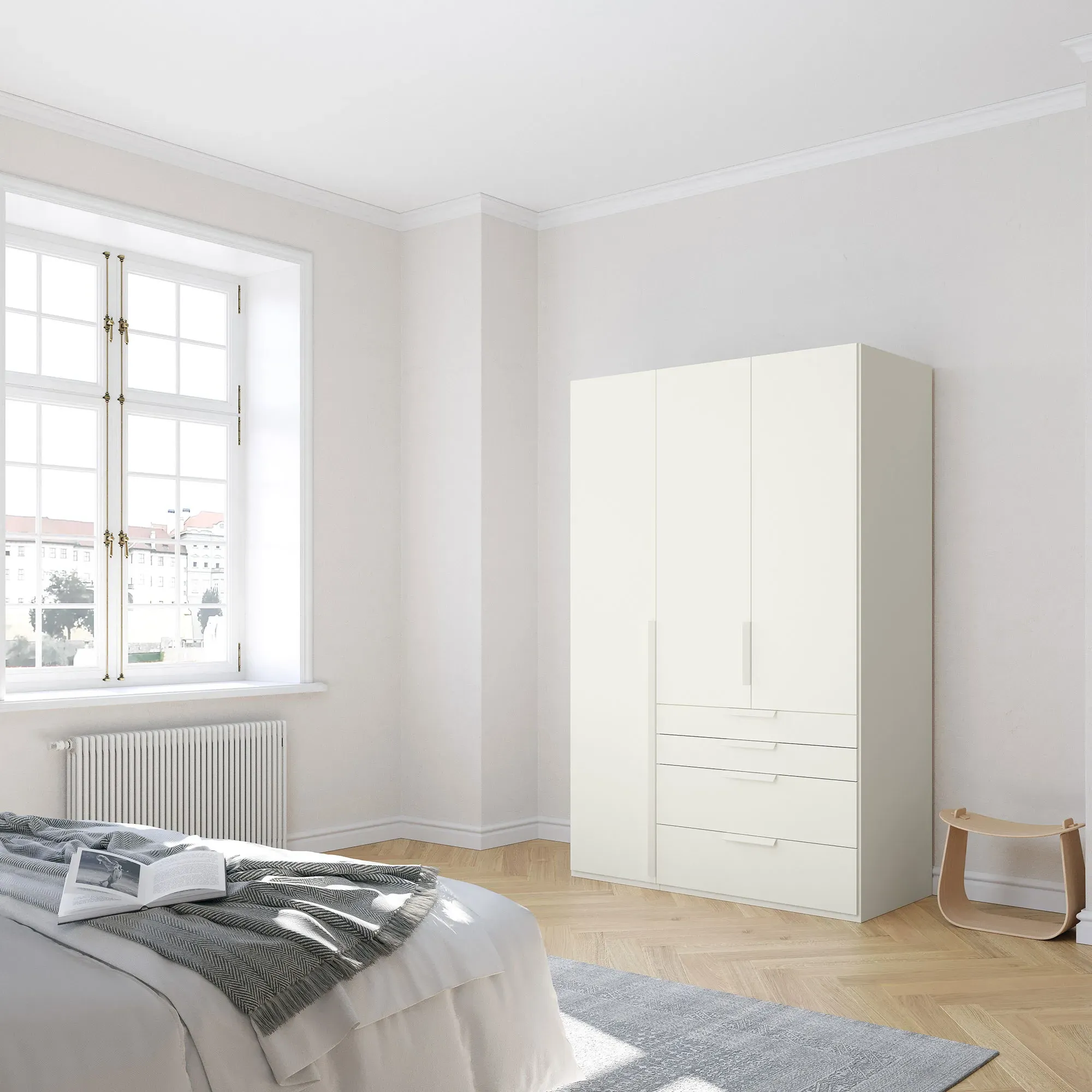 Frans 3 Door 4 Drawer Wardrobe - White, Engineered Wood