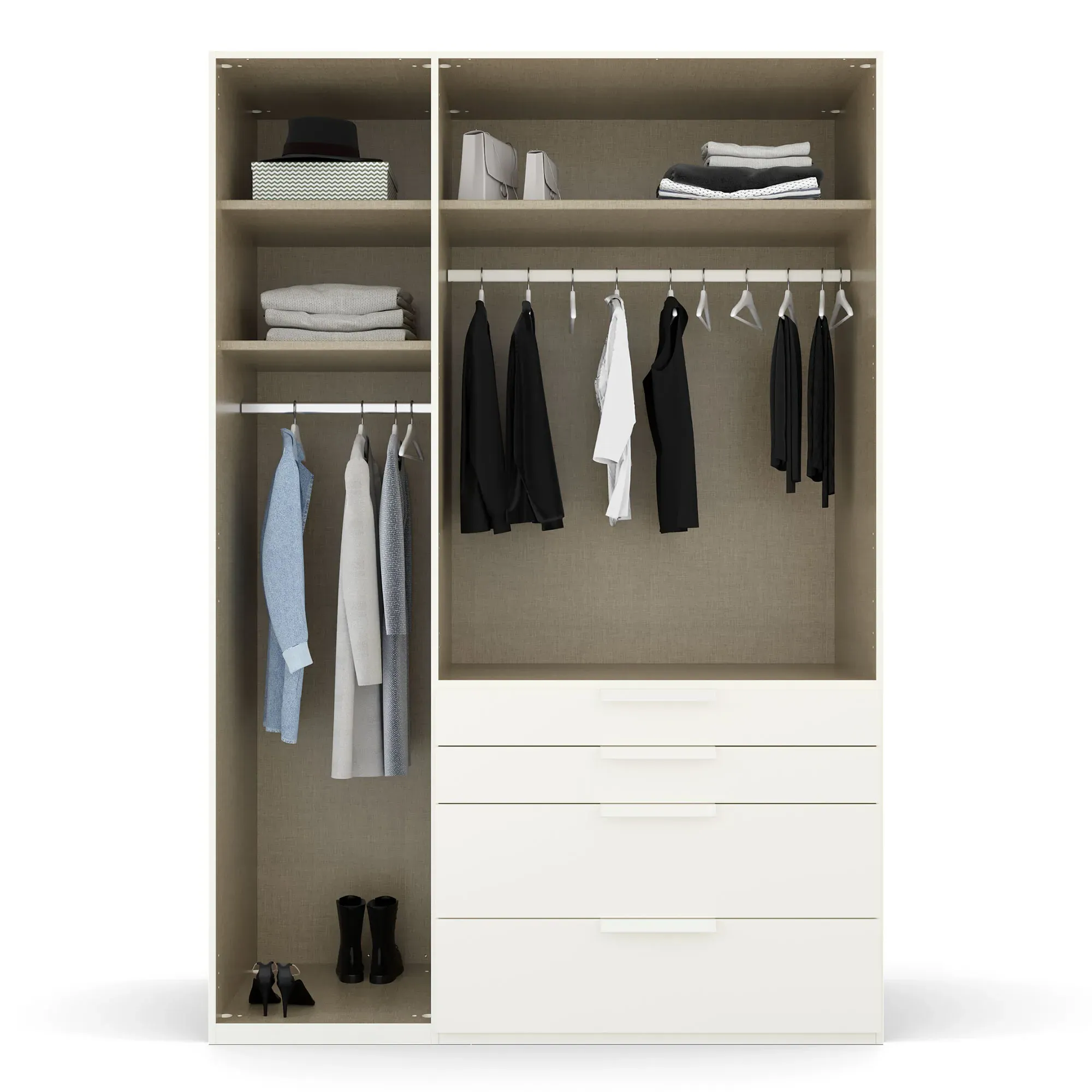 Frans 3 Door 4 Drawer Wardrobe - White, Engineered Wood