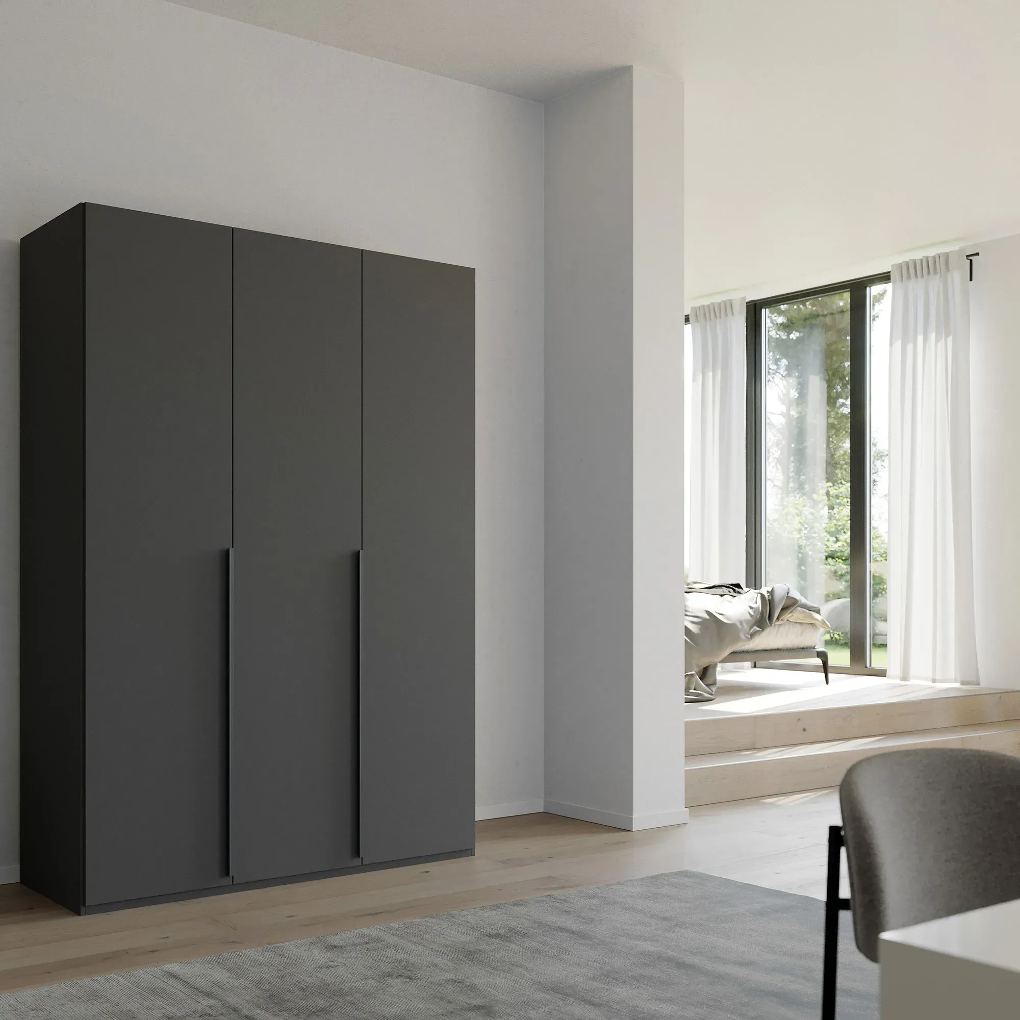 Frans 3 Door Wardrobe - Black, Engineered Wood