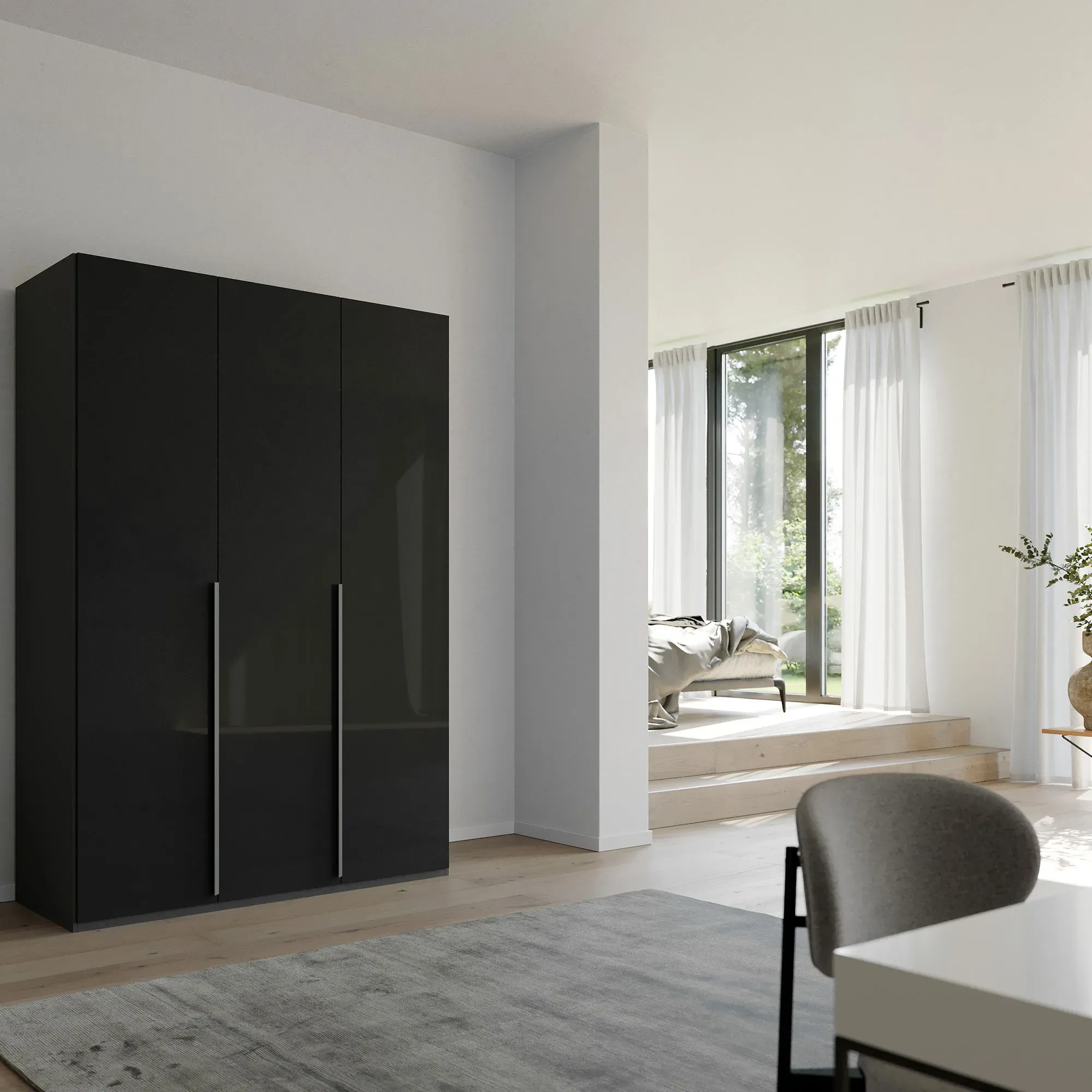 Frans 3 Door Wardrobe - Black, Engineered Wood
