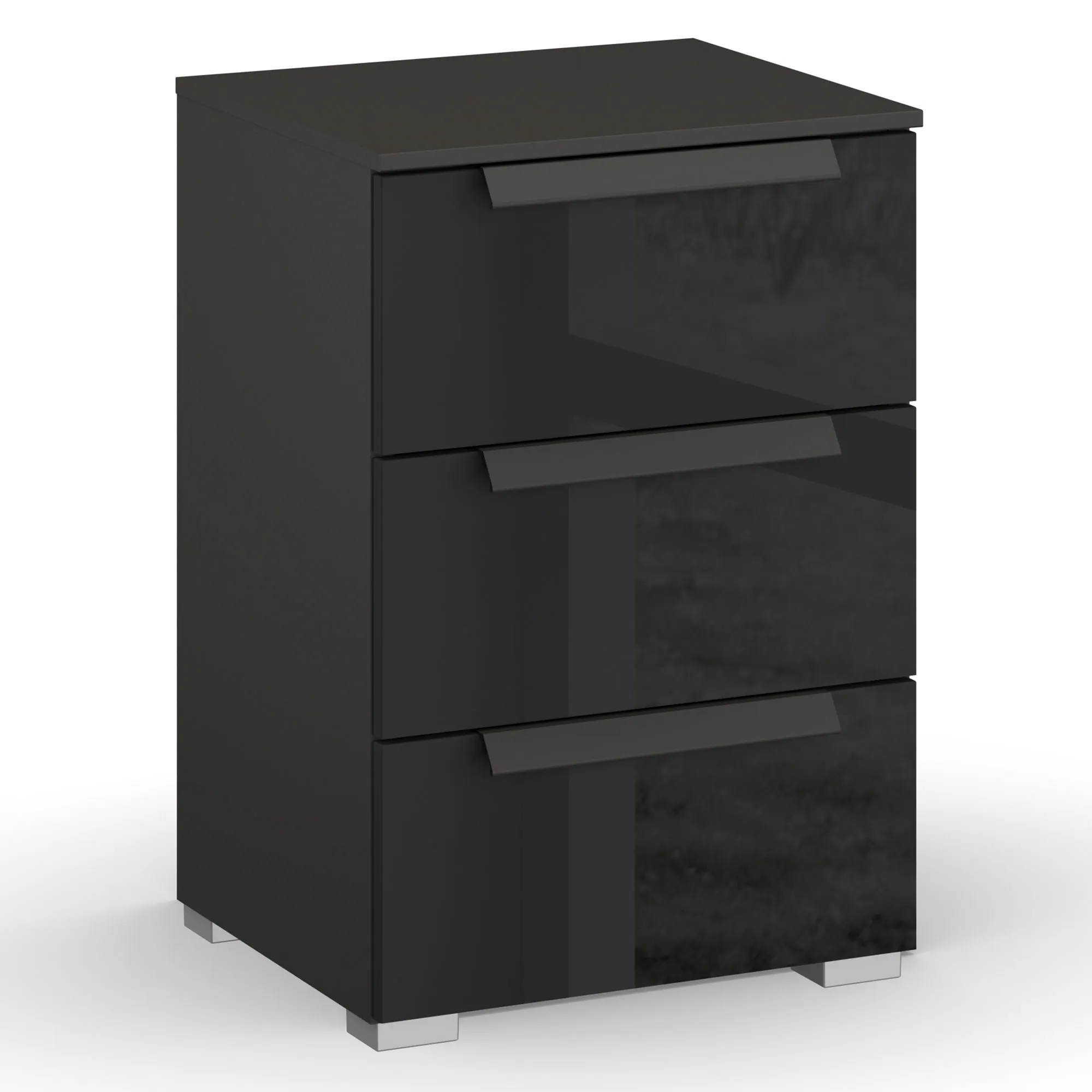 Frans 3 Drawer Bedside Table - Black, Wood