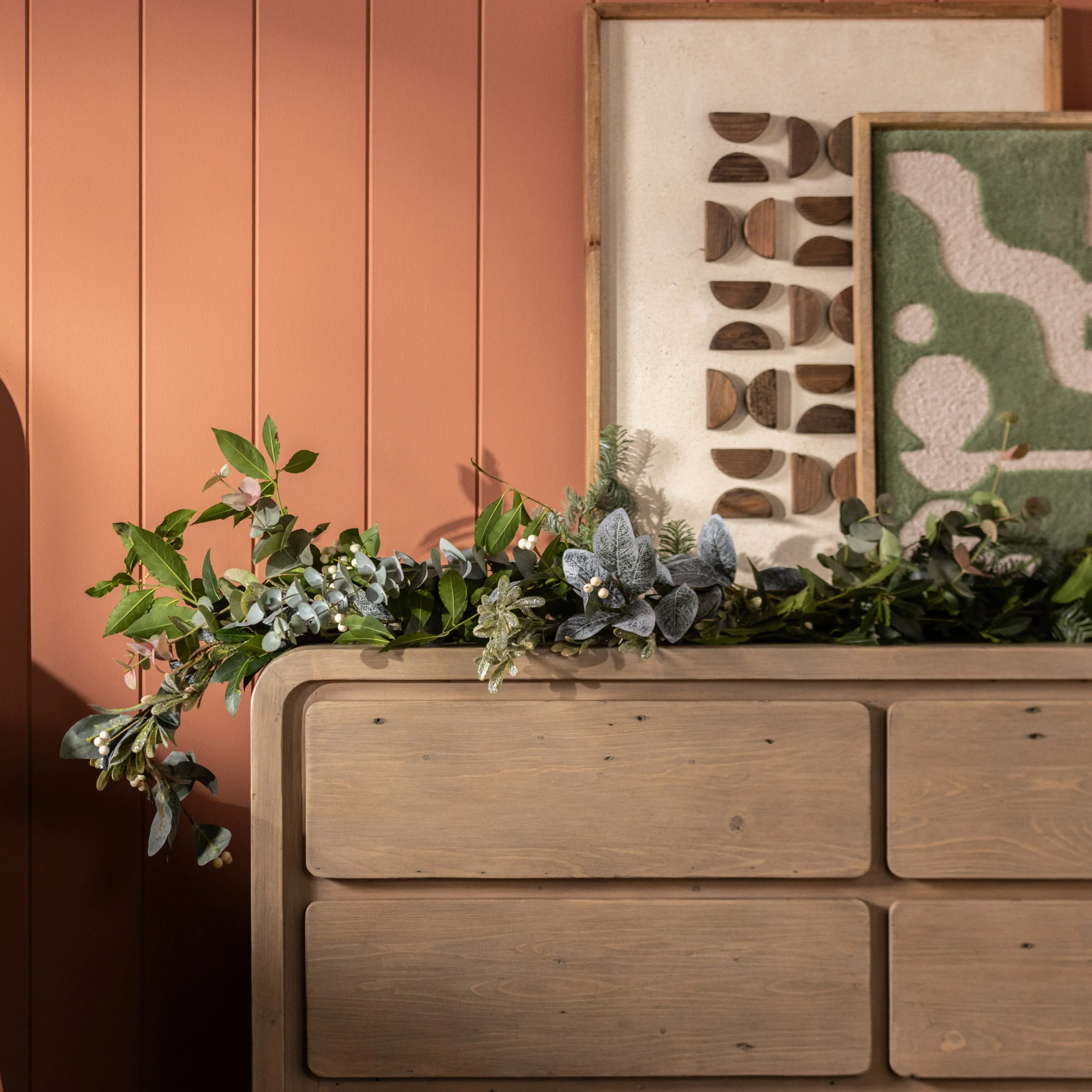 Frosted Laurel & Mistletoe Garland - Green, Plastic