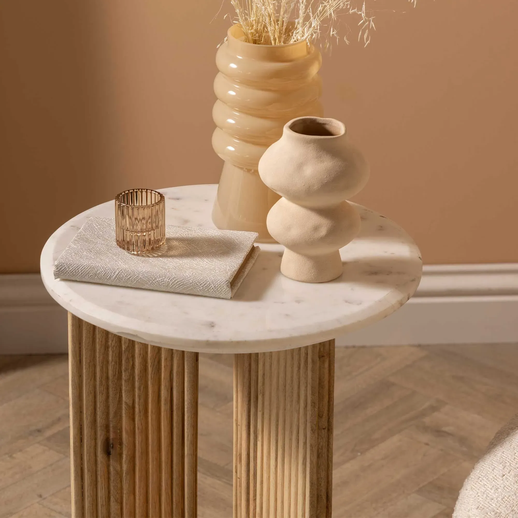 Fuji Round Side Table - Neutral, Marble