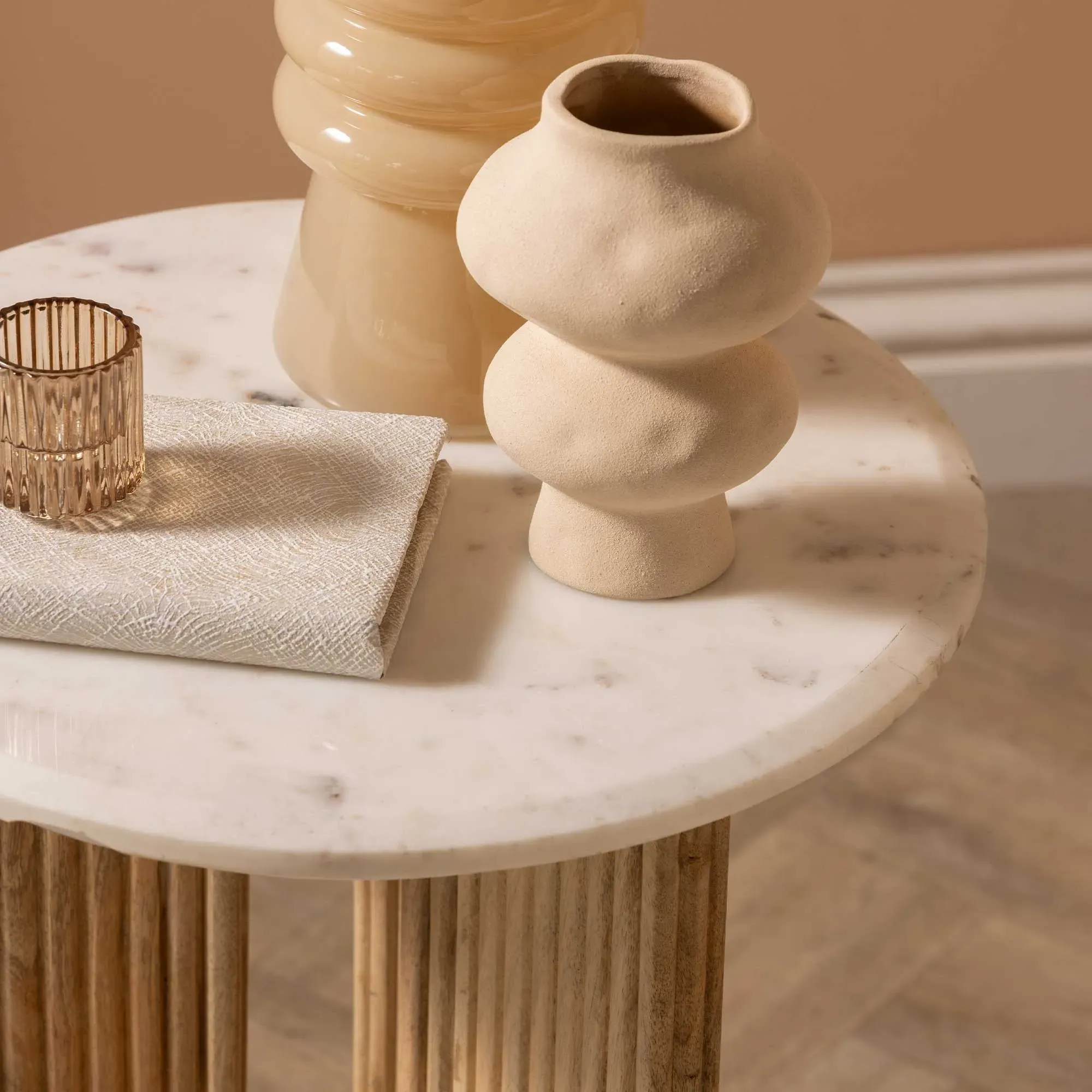 Fuji Round Side Table - Neutral, Marble