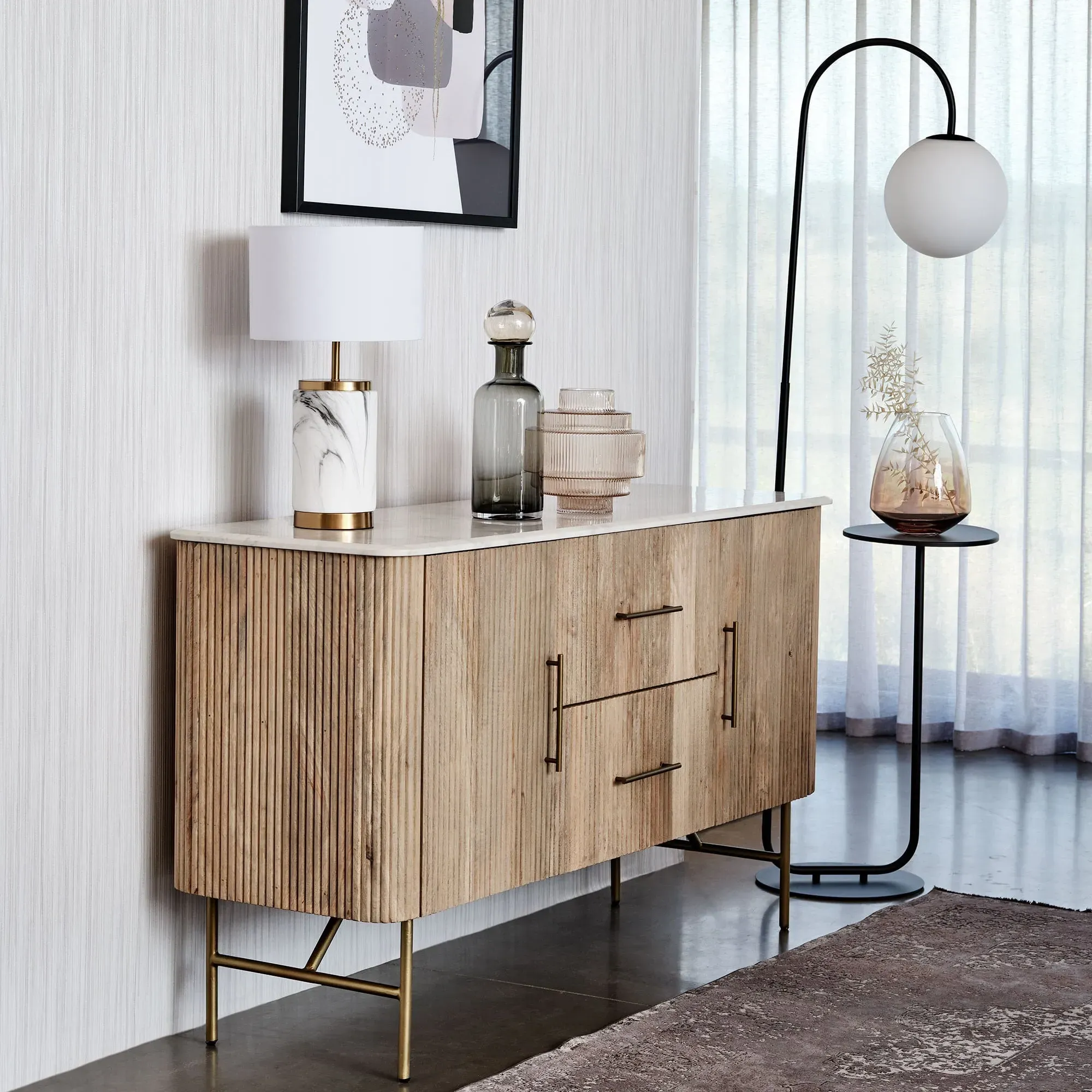 Fuji Sideboard with Storage - Neutral, Mango Wood