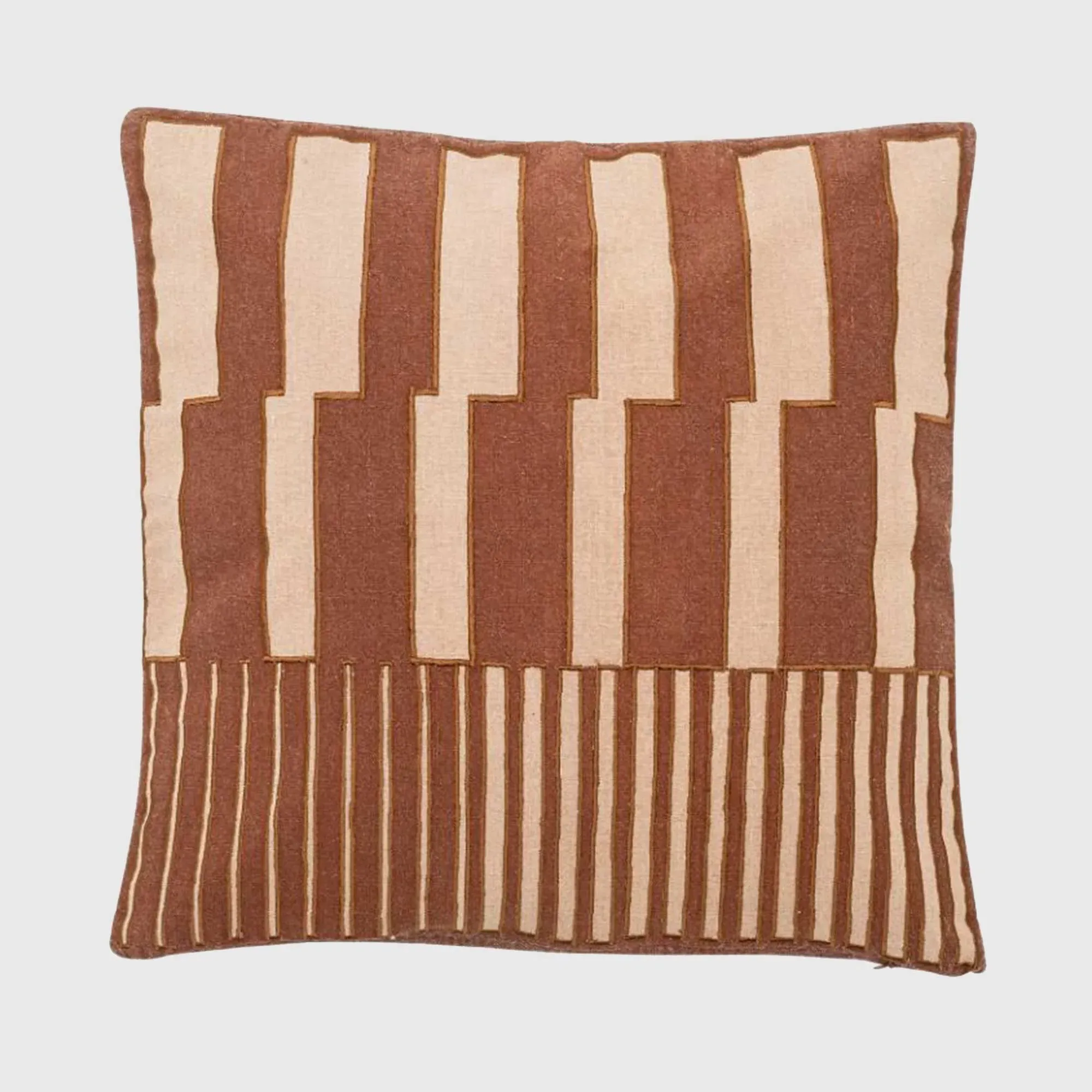 Geometric Column Square Cushion - Brown, Cotton