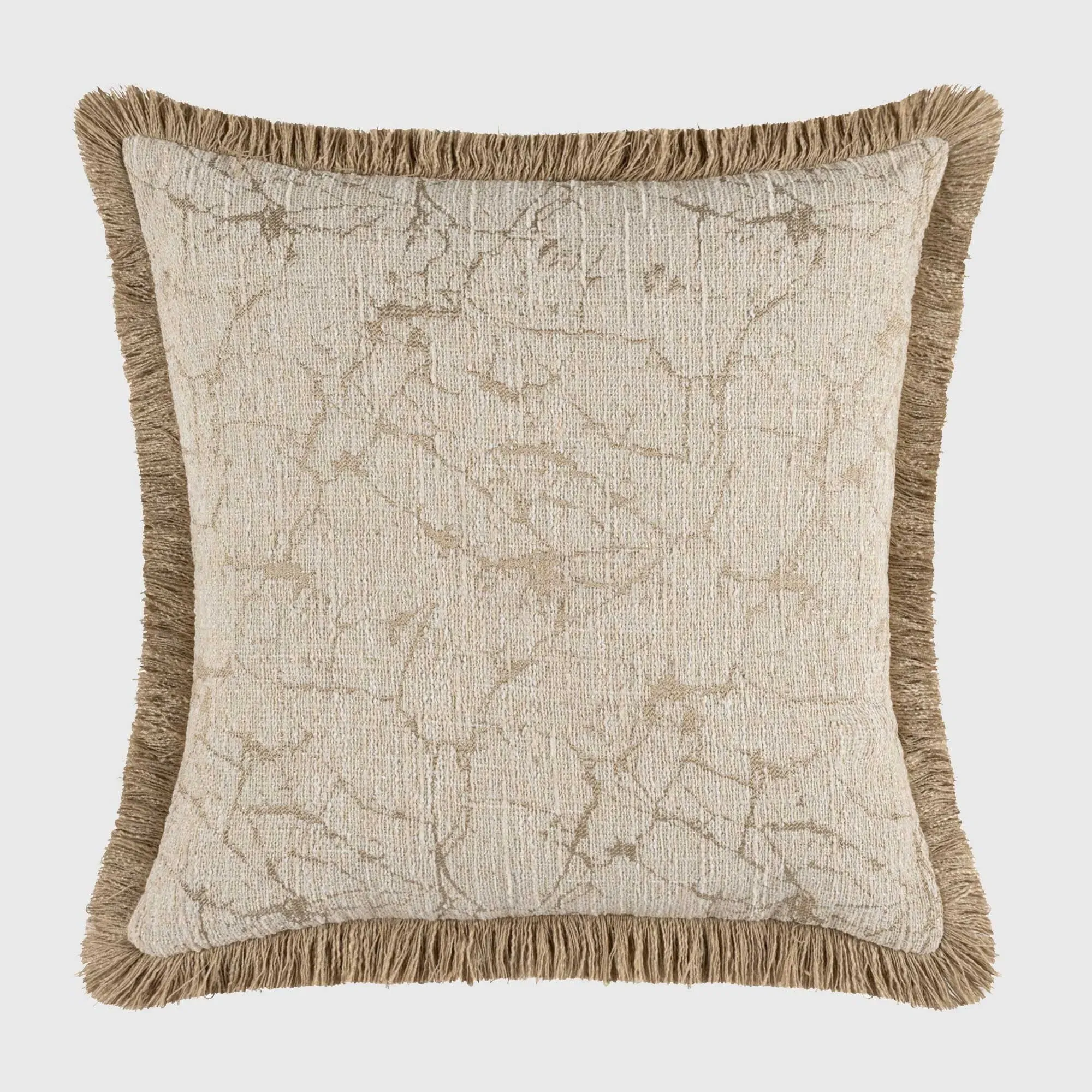 Gold Marble Square Fringed Cushion - Neutral, Polyester