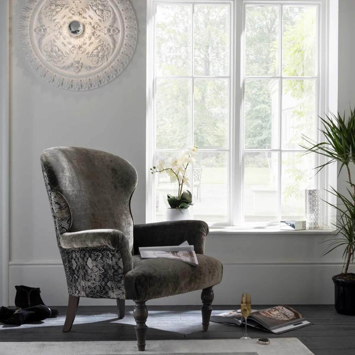 Greta Armchair - Grey, Fabric