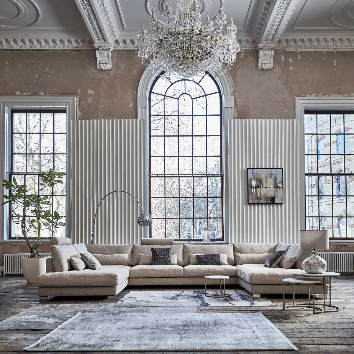 Grey White Wash Wood Floor Lamp - White