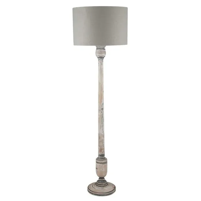 Grey White Wash Wood Floor Lamp - White