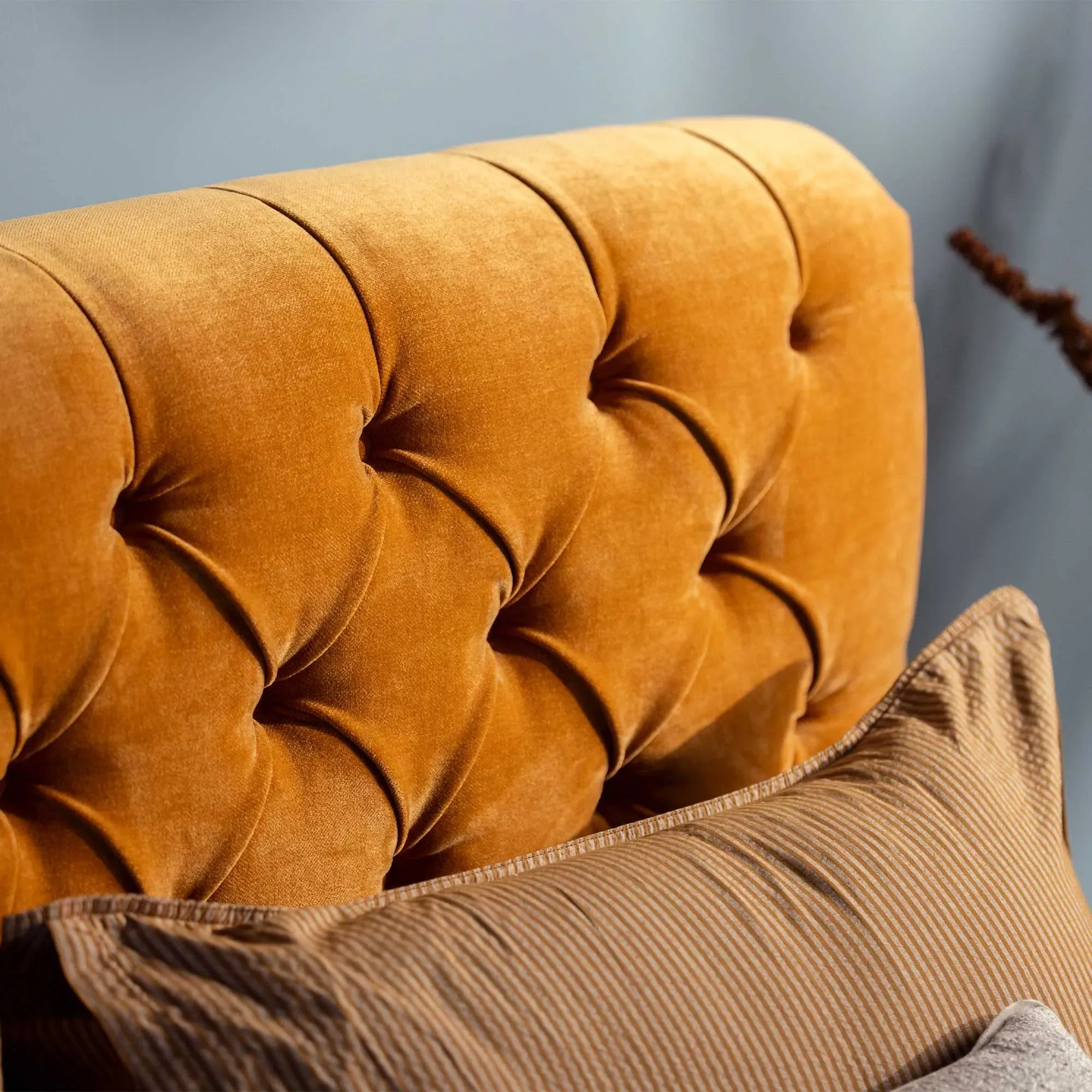 Hadley Double Bed Frame - Orange, Velvet