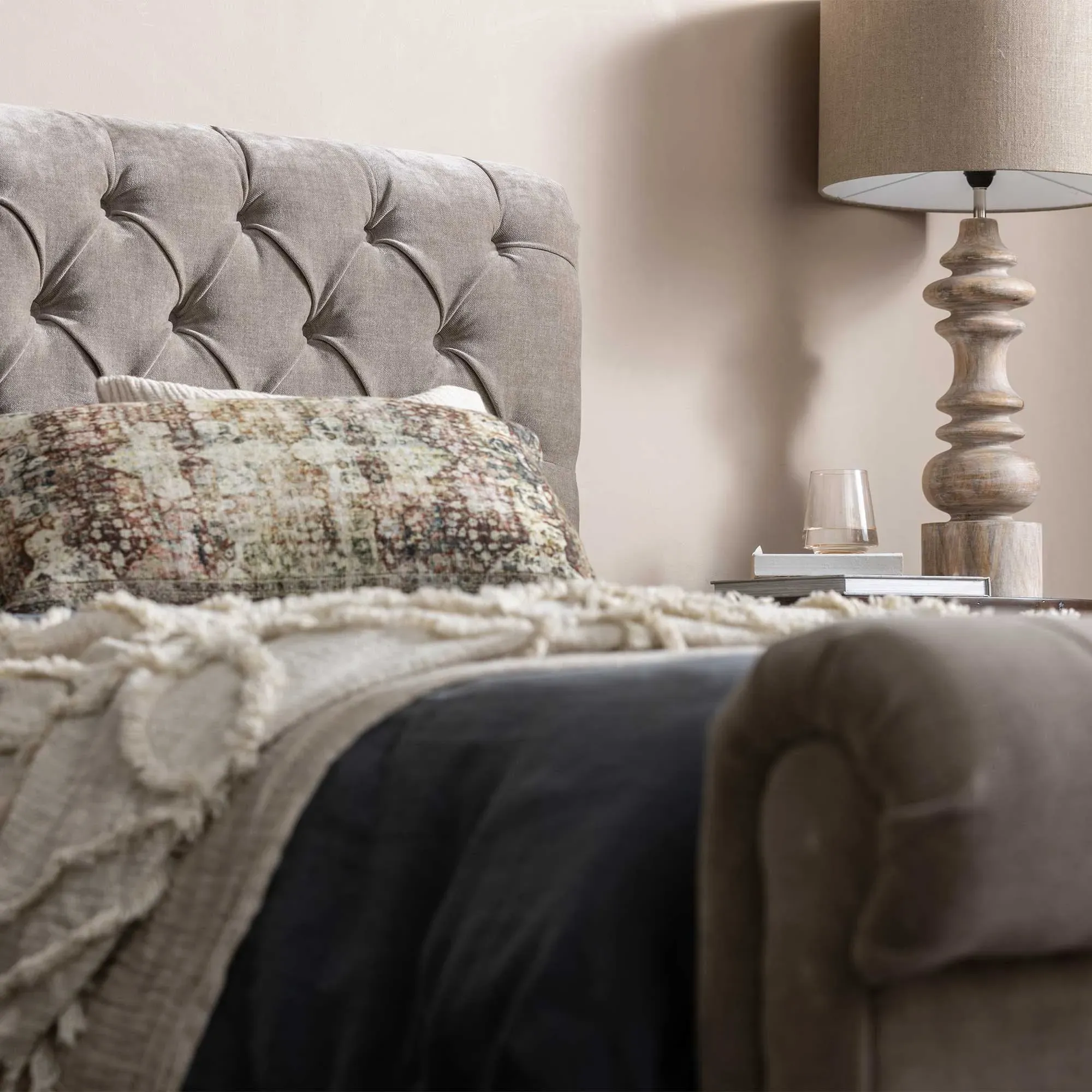 Hadley King Size Bed Frame - Neutral, Velvet