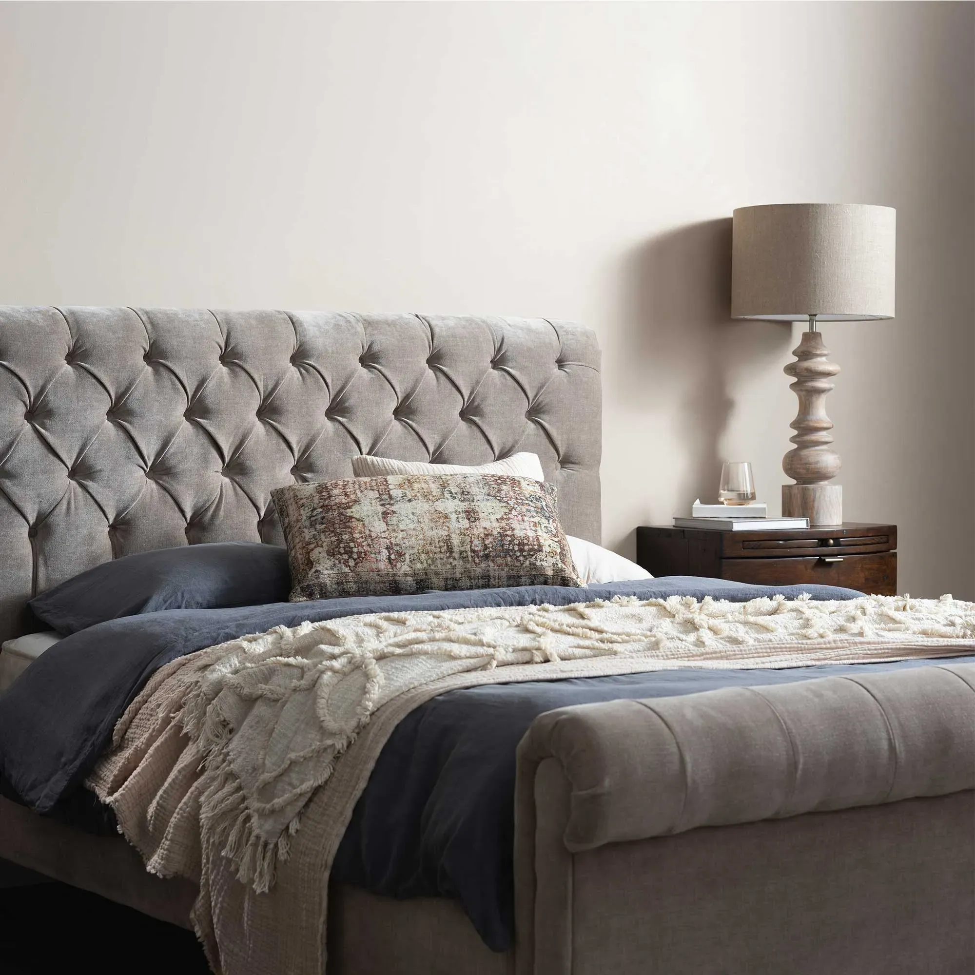 Hadley Super King Bed Frame - Neutral, Velvet