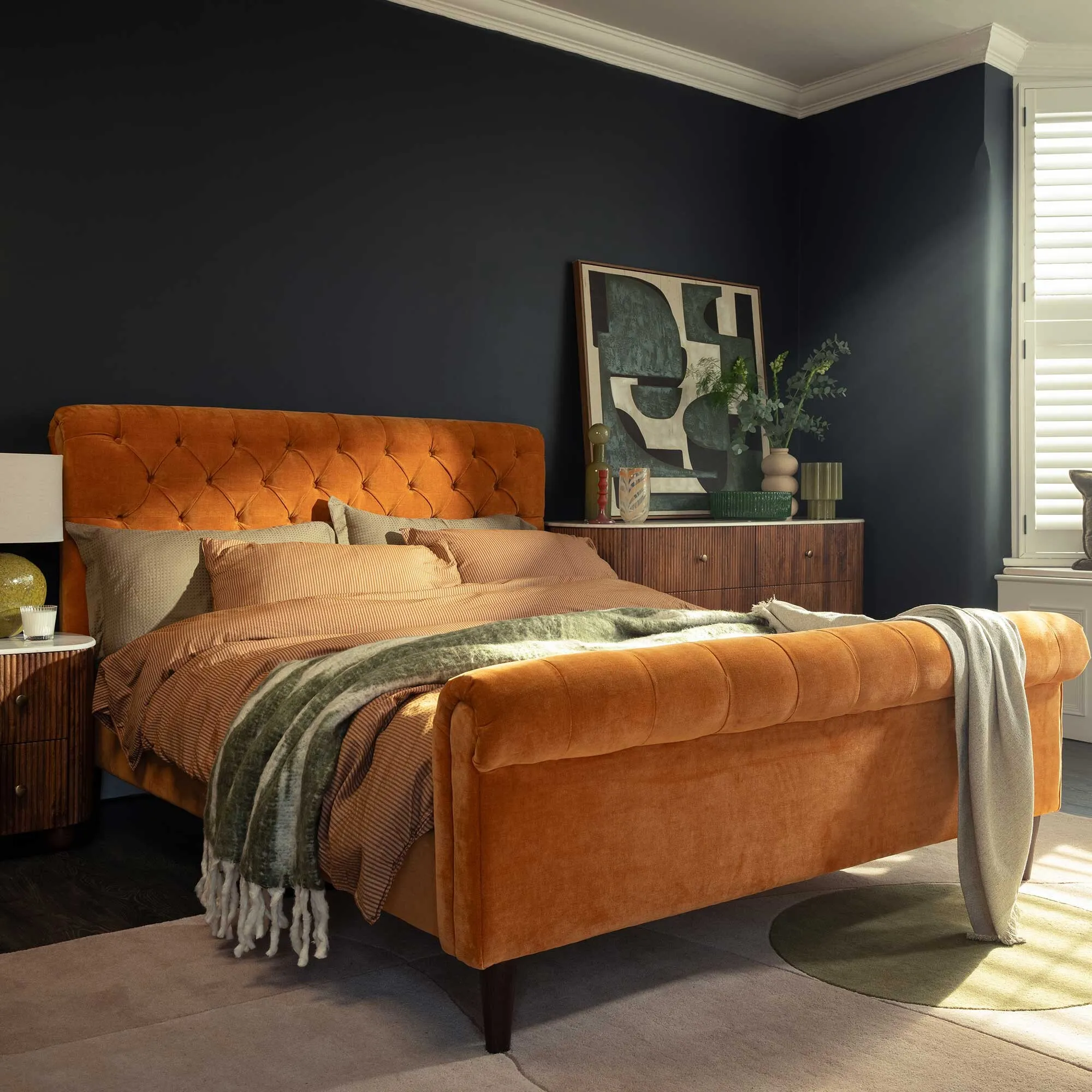 Hadley Super King Bed Frame - Orange, Velvet