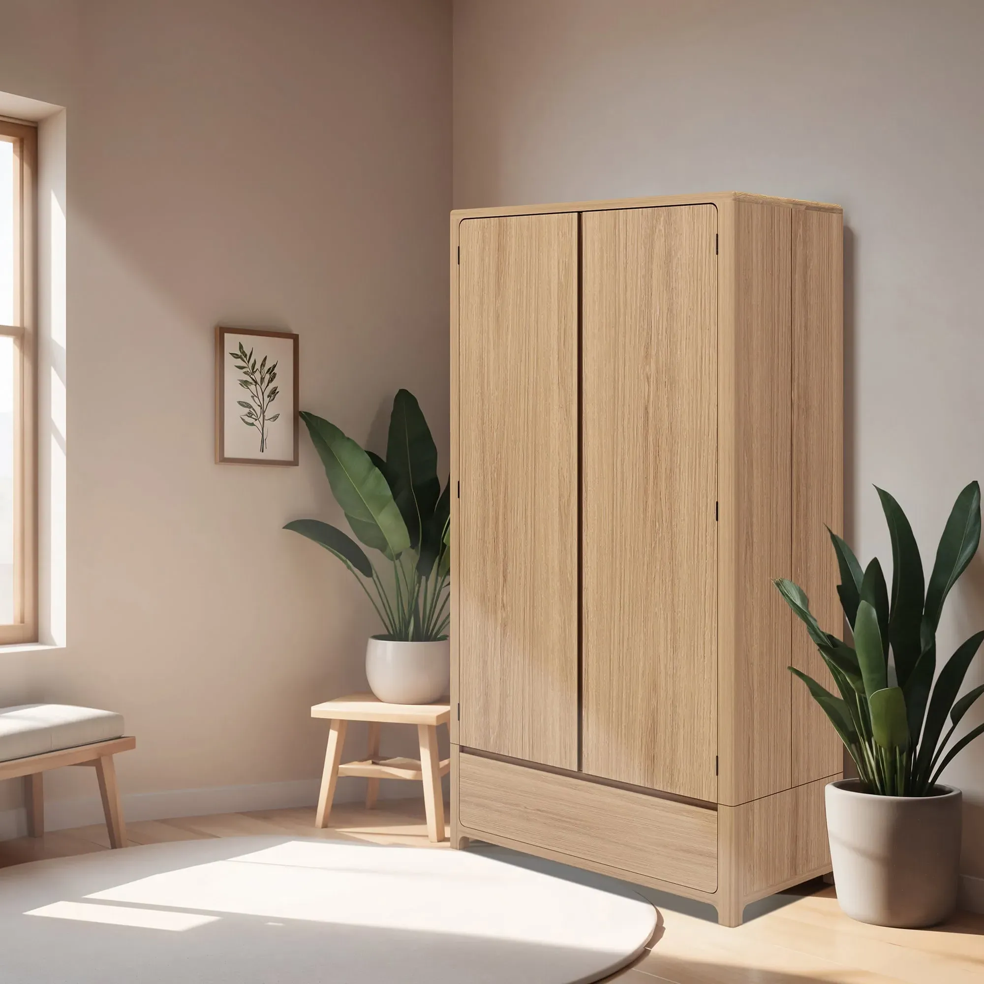 Hadrian 2 Door 1 Drawer Wardrobe - Neutral Oak