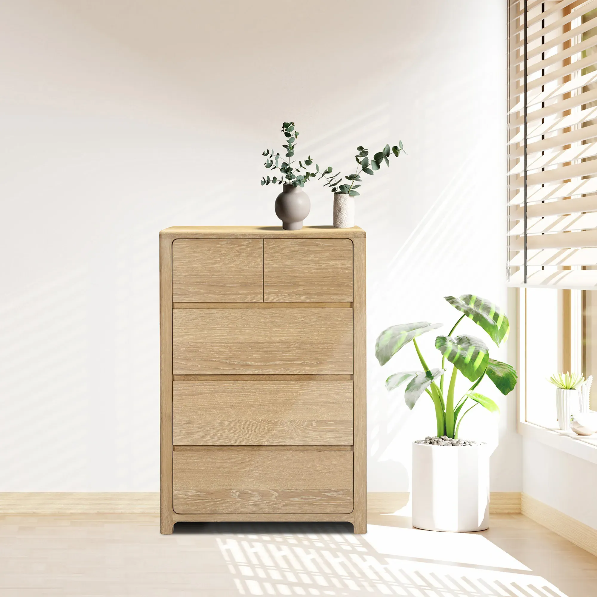 Hadrian 2 Over 3 Drawer Chest - Neutral, Oak