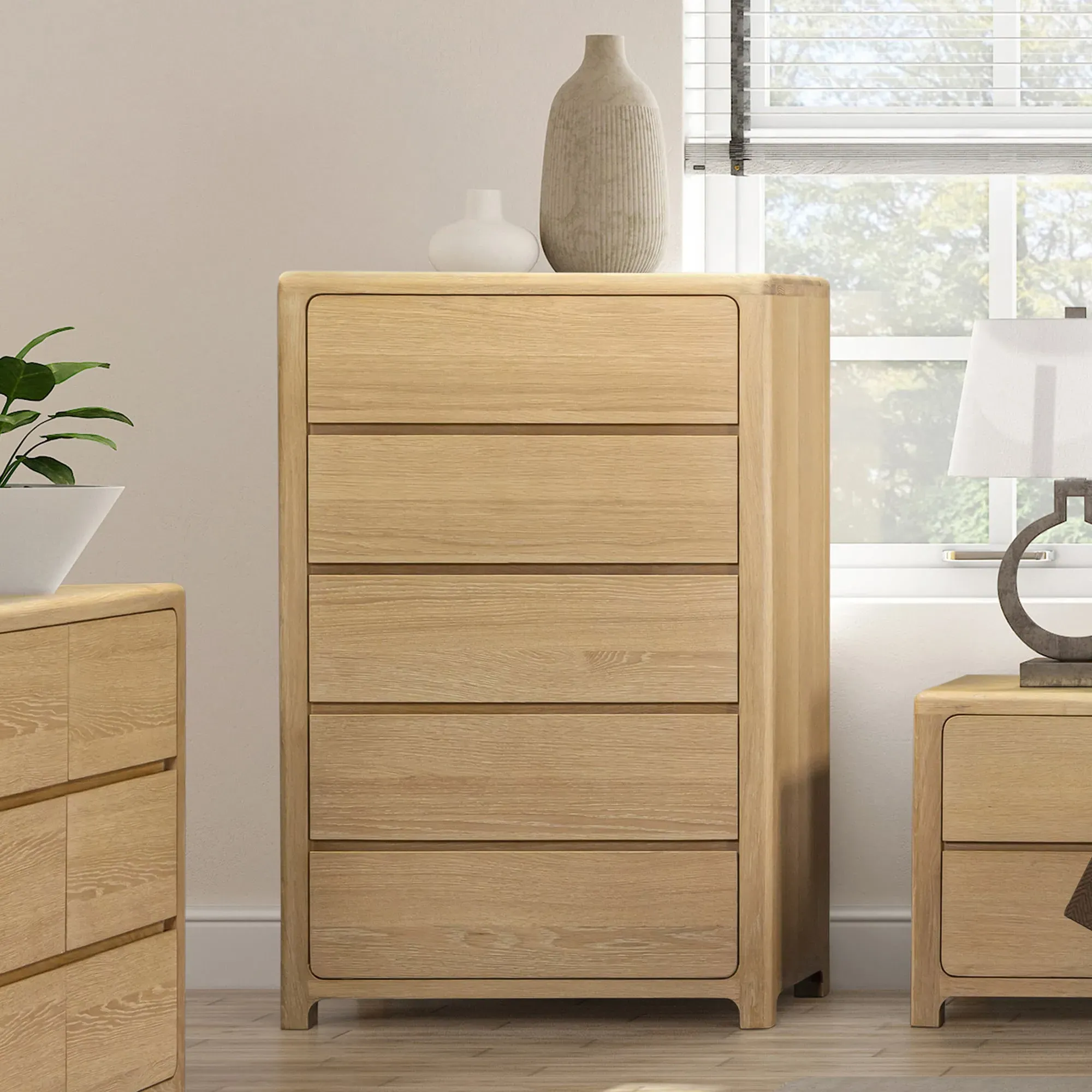Hadrian 5 Drawer Tallboy Dresser - Neutral Oak