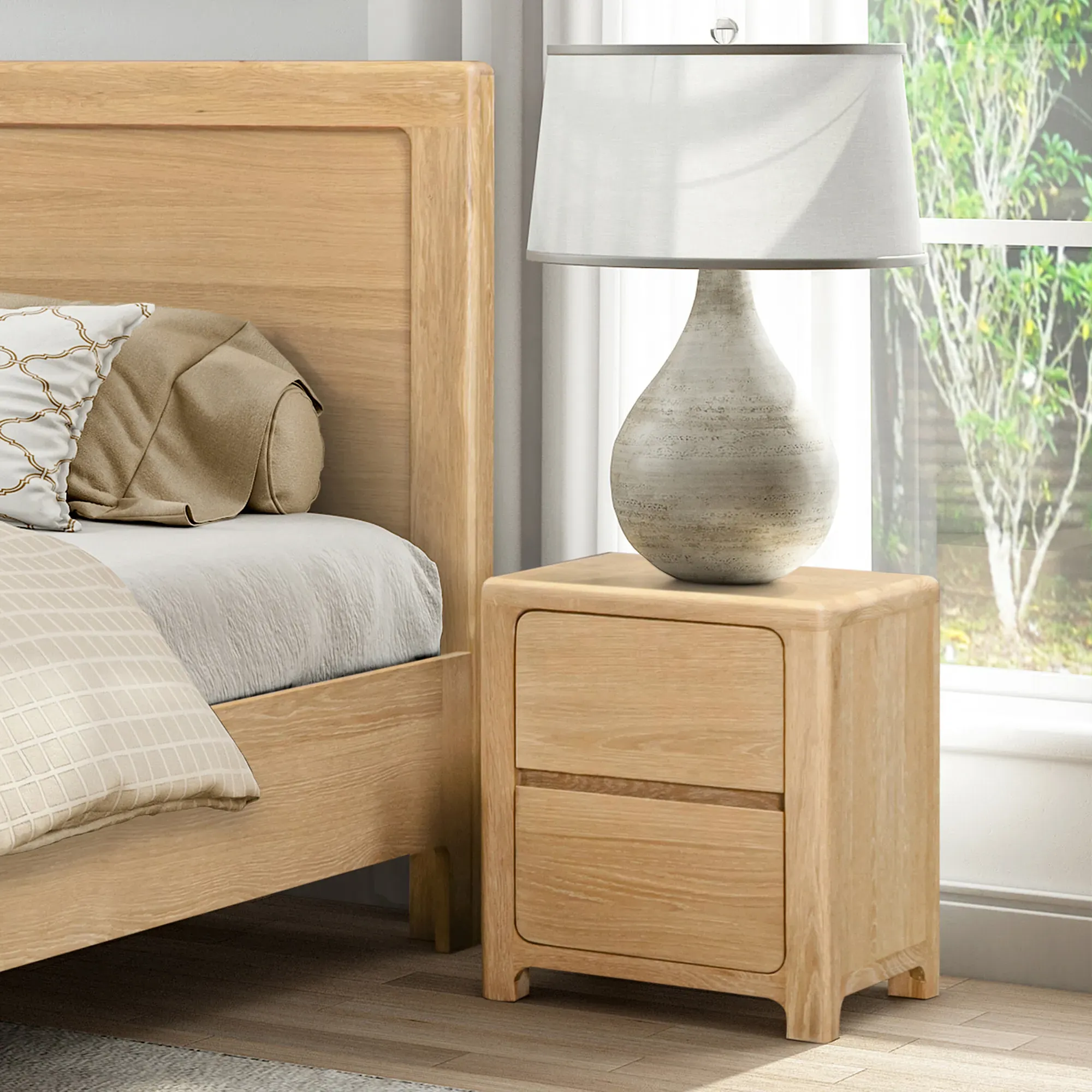 Hadrian Bedside Chest - Neutral, Oak