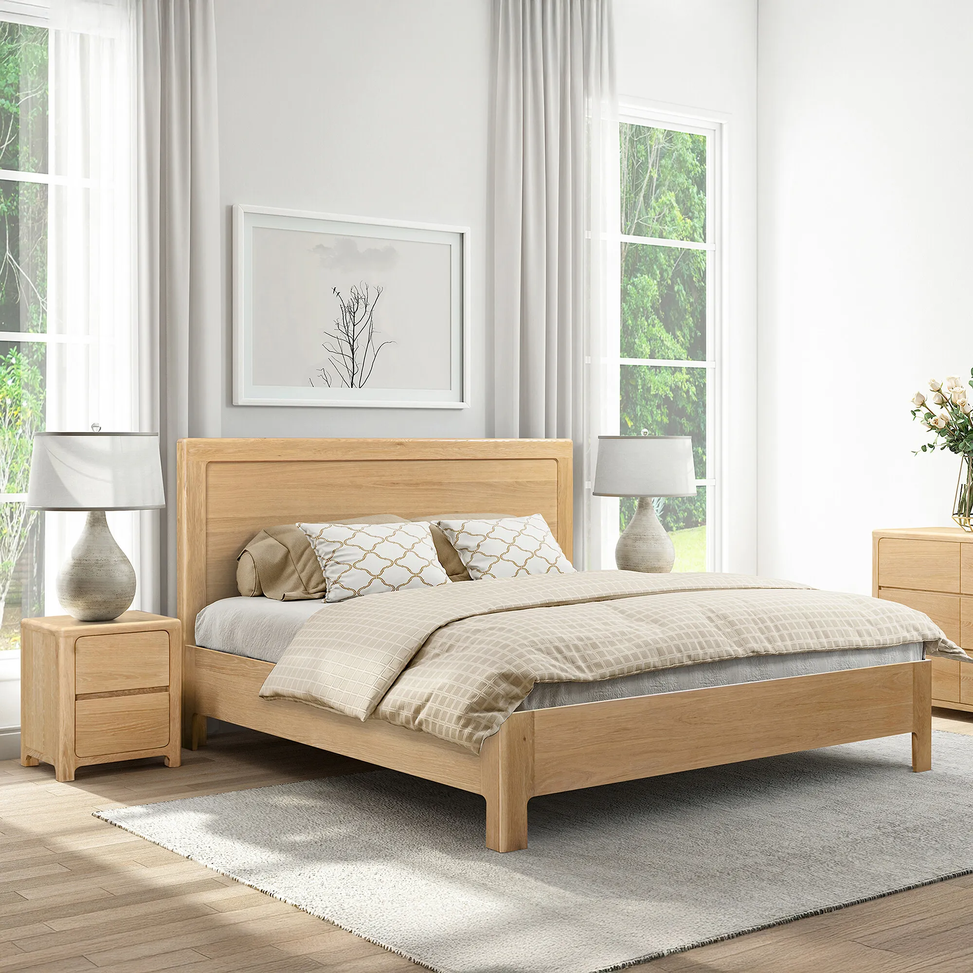Hadrian King Size Bed Frame - Neutral, Oak