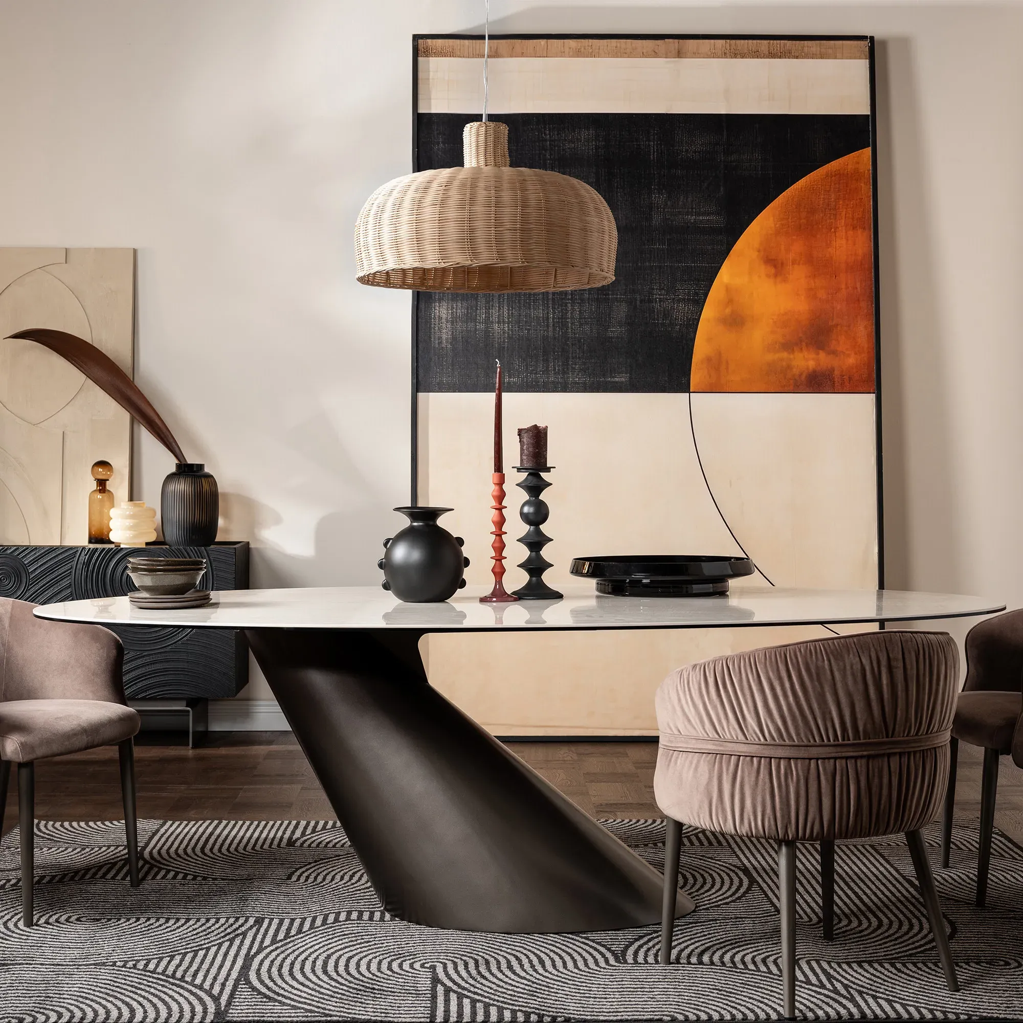 Halcyon Angled Dining Set with 4 Chairs - White, Ceramic