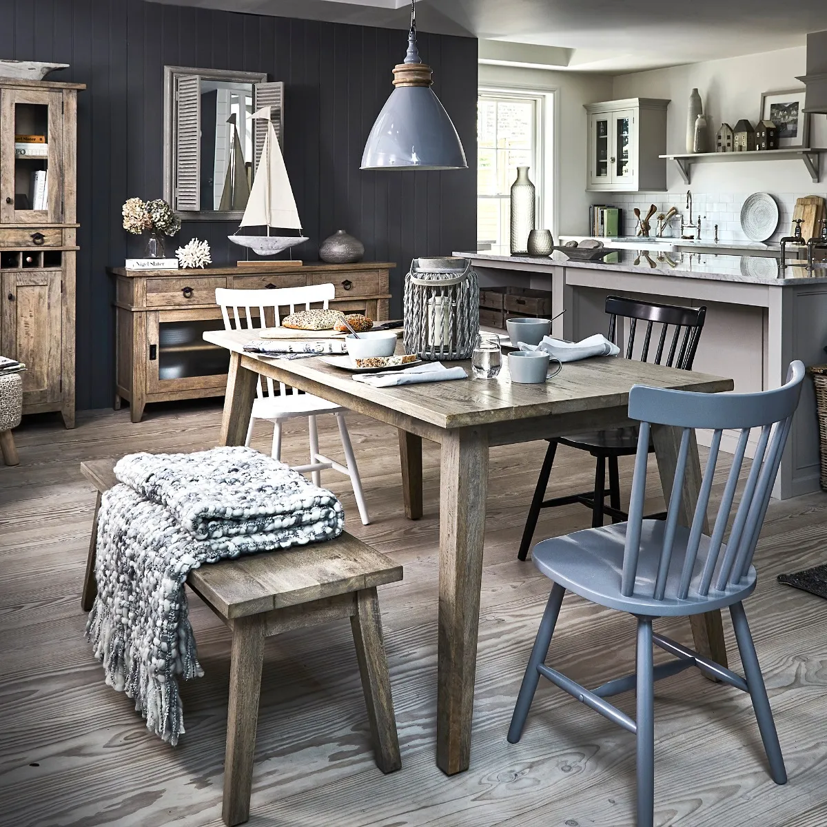 Hancock Dining Bench - Grey, Mango Wood