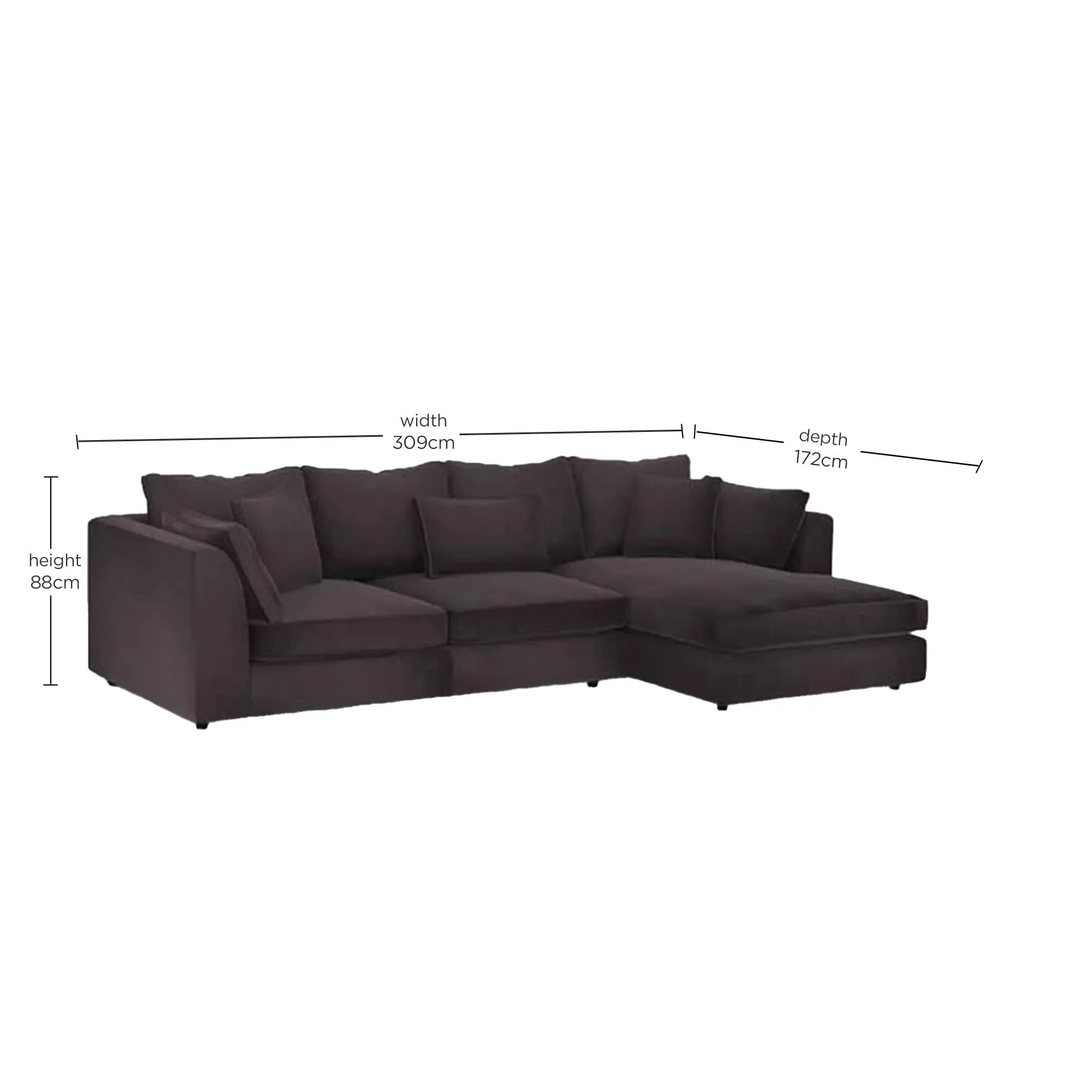 Harrington Large Chaise Corner Sofa Right - Black, Fabric