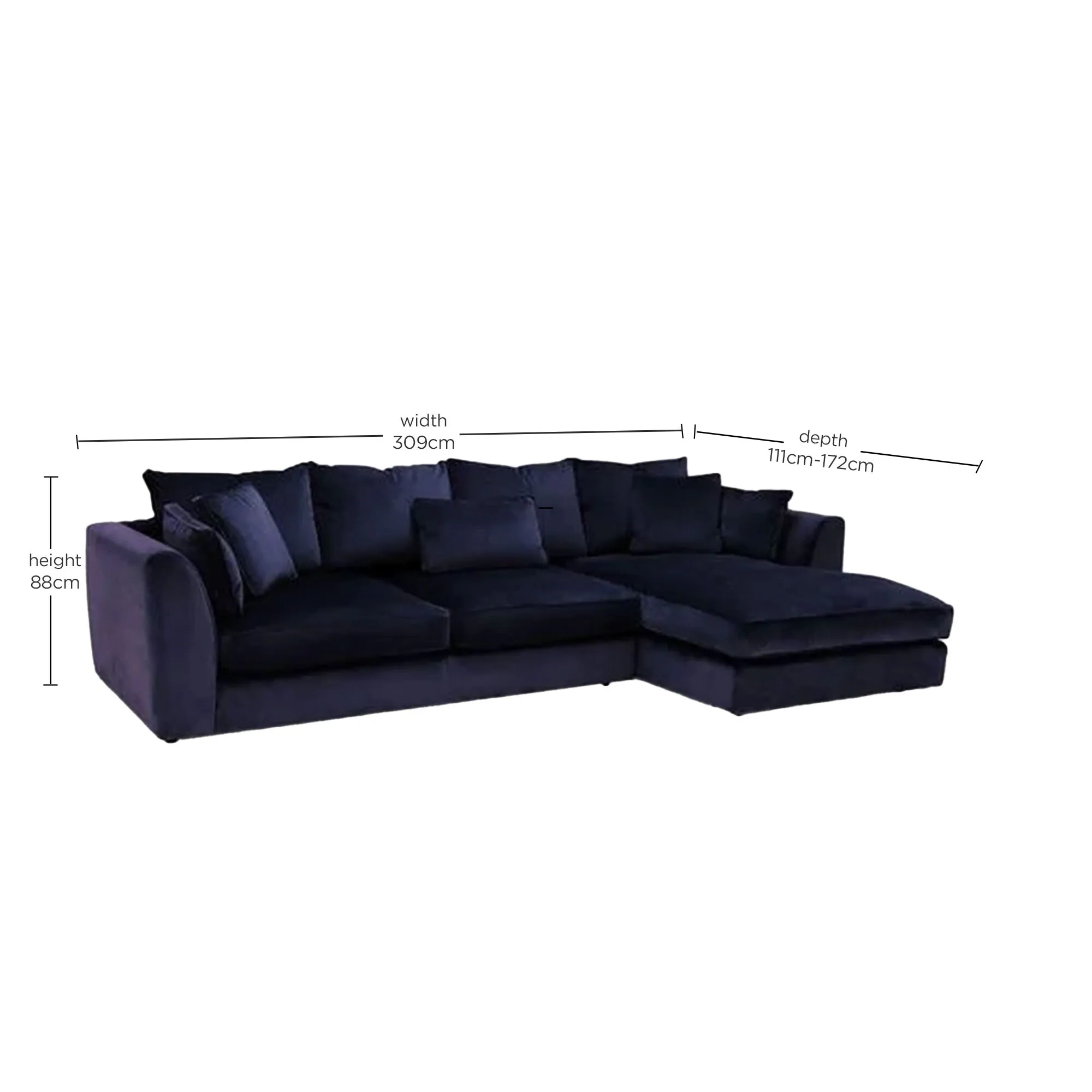 Harrington Large Chaise Corner Sofa Right - Navy, Velvet