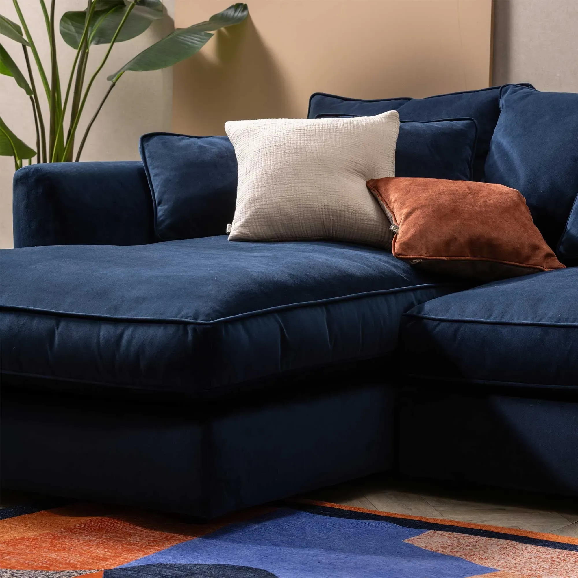 Harrington Large Chaise Corner Sofa Right - Navy, Velvet